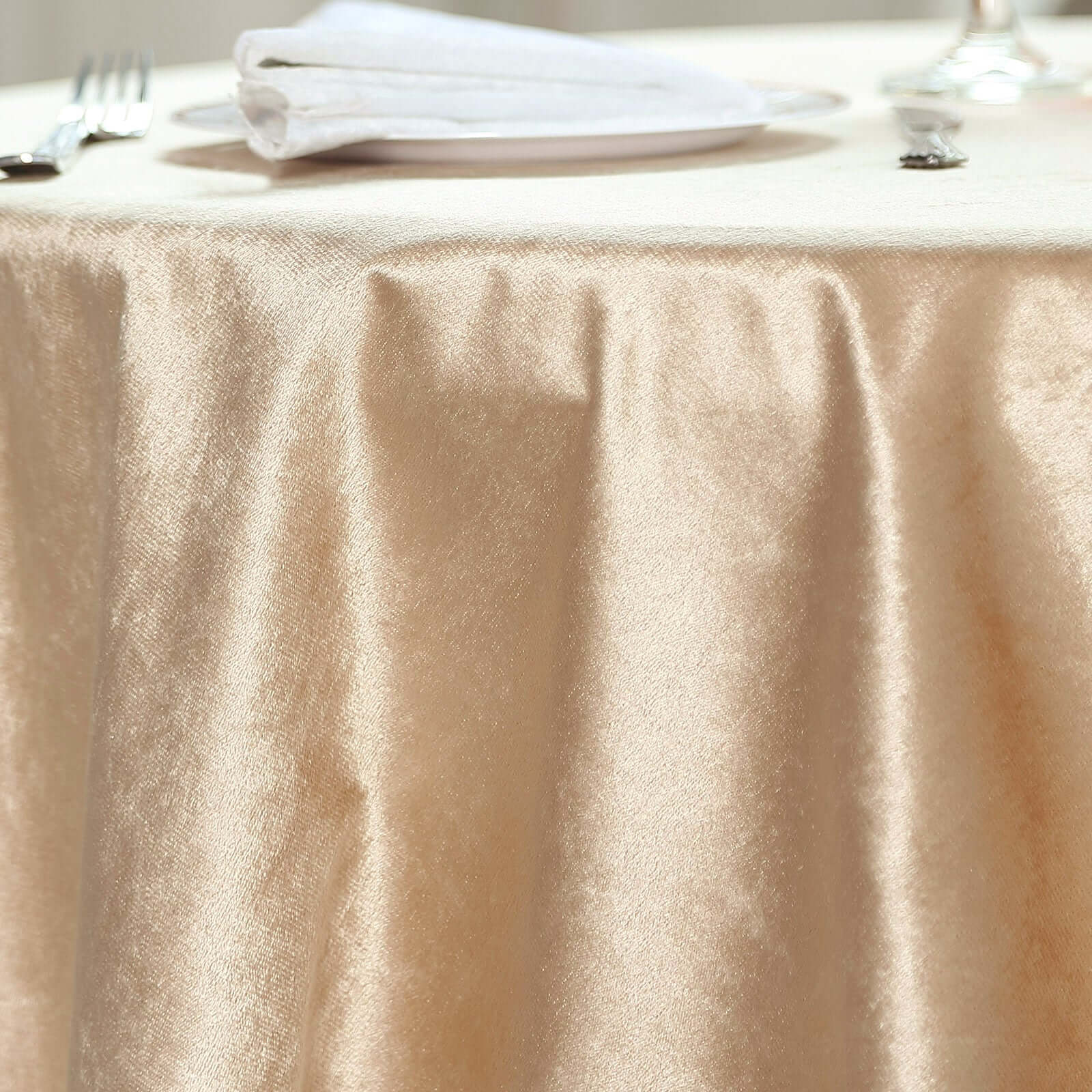 Velvet Table Overlay 72"x72" Champagne - Soft Finish Tablecloth Topper - Image 3