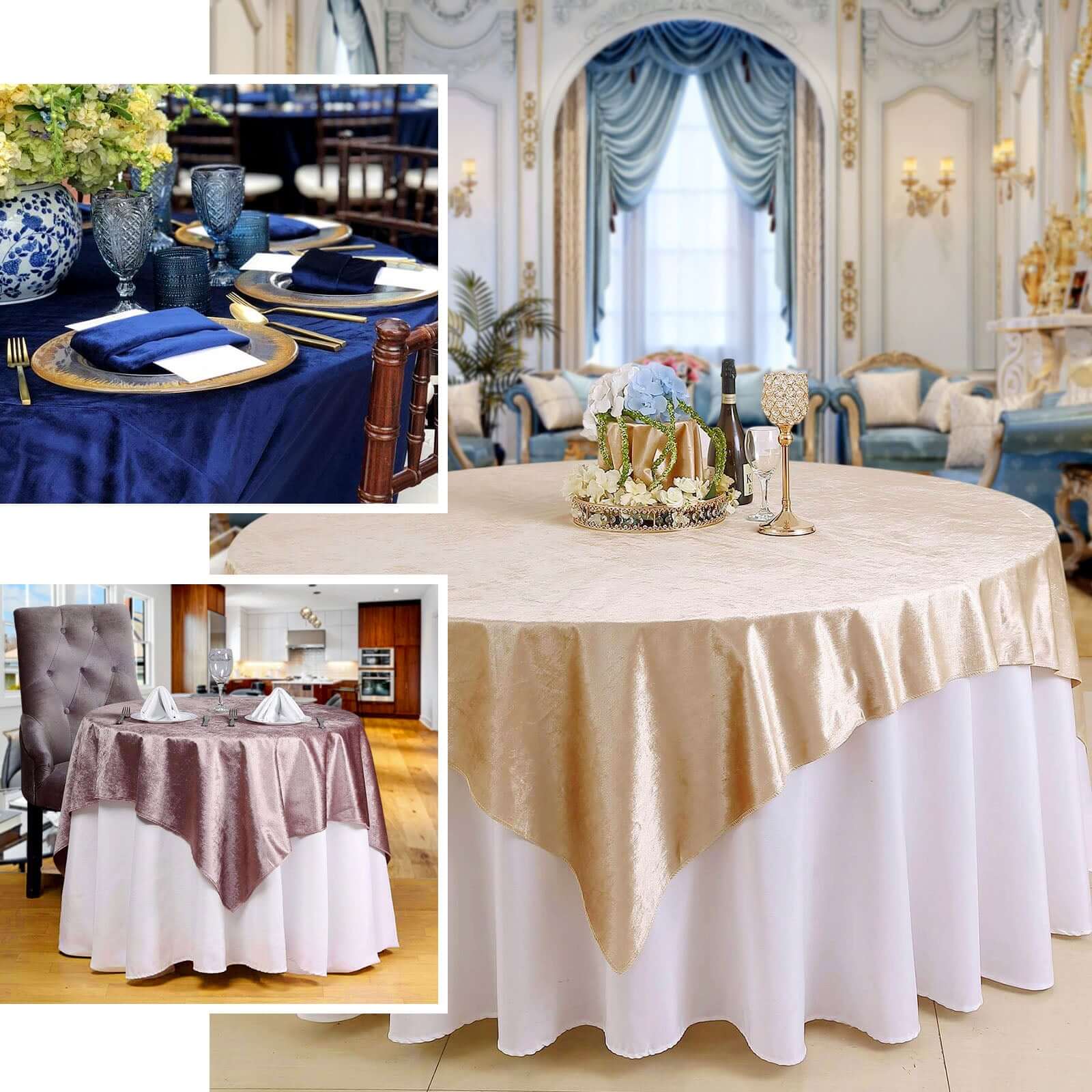 Velvet Table Overlay 72"x72" Champagne - Soft Finish Tablecloth Topper - Image 5
