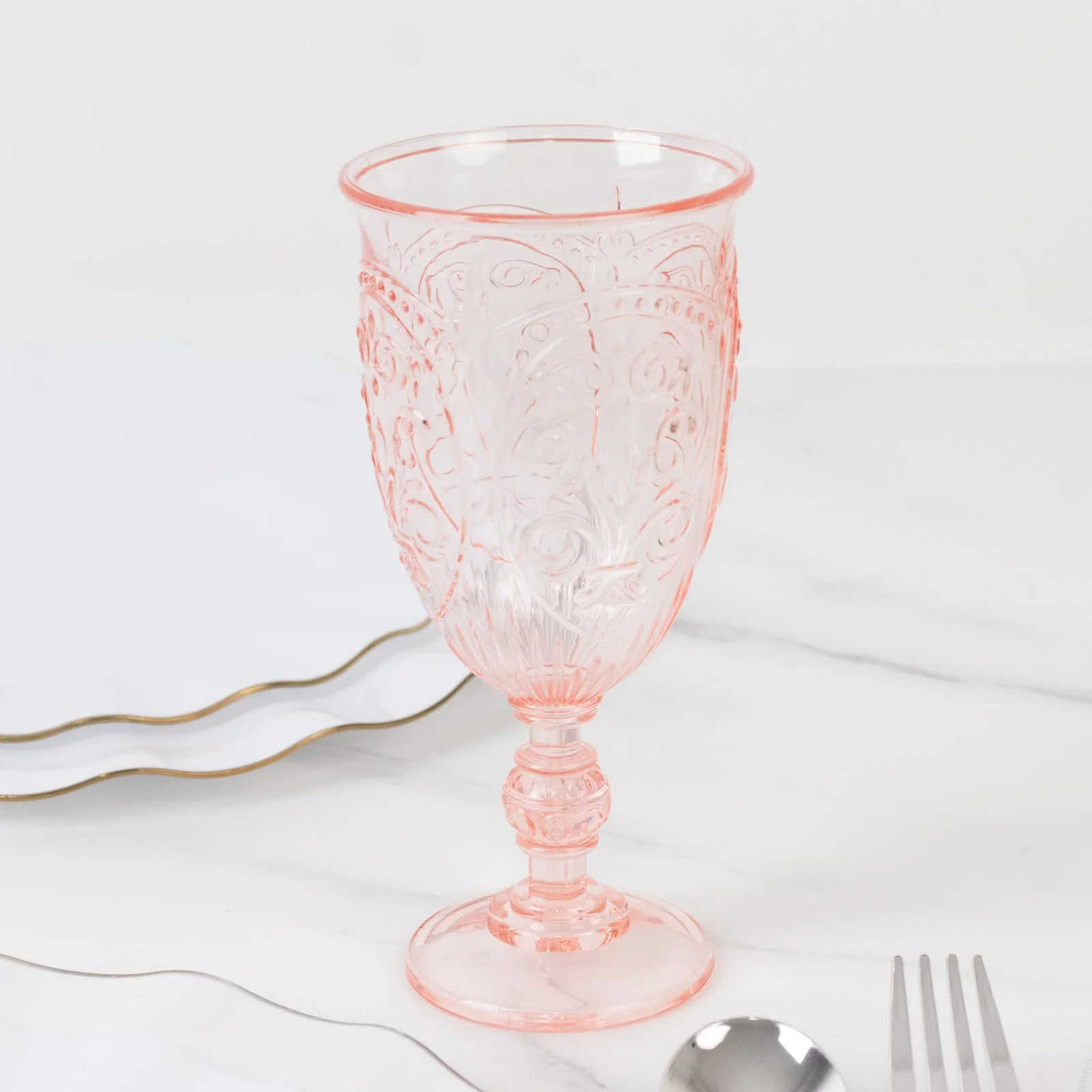 24-Pack Plastic Vintage Goblets – 10oz Transparent Blush Retro Embossed Wine Glasses, Elegant Water & Juice Cups - 7" Tall - Image 5