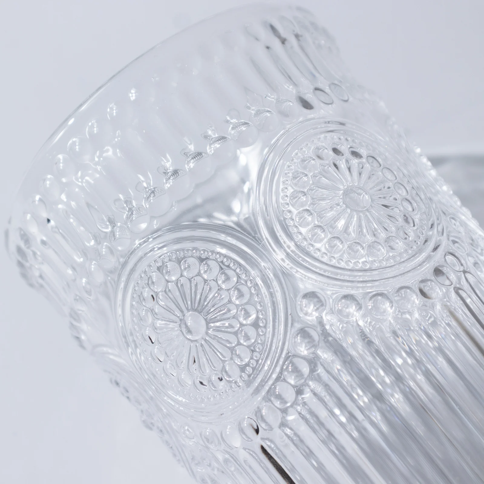 6 Pack Vintage Embossed Glass Tumblers – 13oz Clear Drinking Glasses Textured Floral Pattern for Water, Juice & Cocktails - Image 7