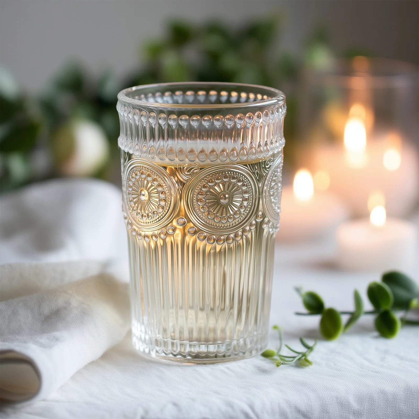 6 Pack Vintage Embossed Glass Tumblers – 13oz Clear Drinking Glasses Textured Floral Pattern for Water, Juice & Cocktails - Image 9