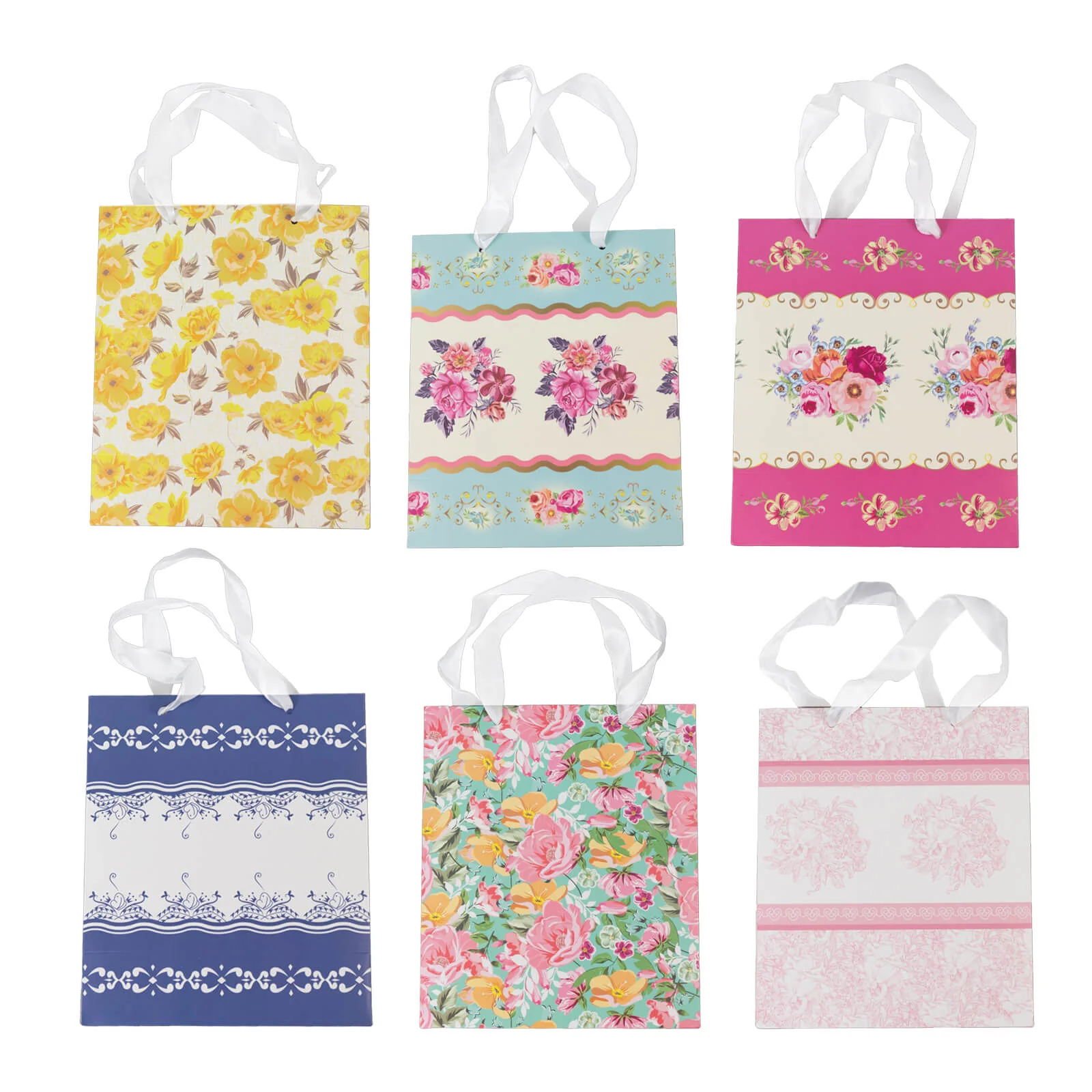 12-Pack Gift Bags Mixed Vintage Floral Tea Party - Paper Goodie Bags with Ribbon Handles - Party Favor Bags - 6"x7"x3" - Image 5