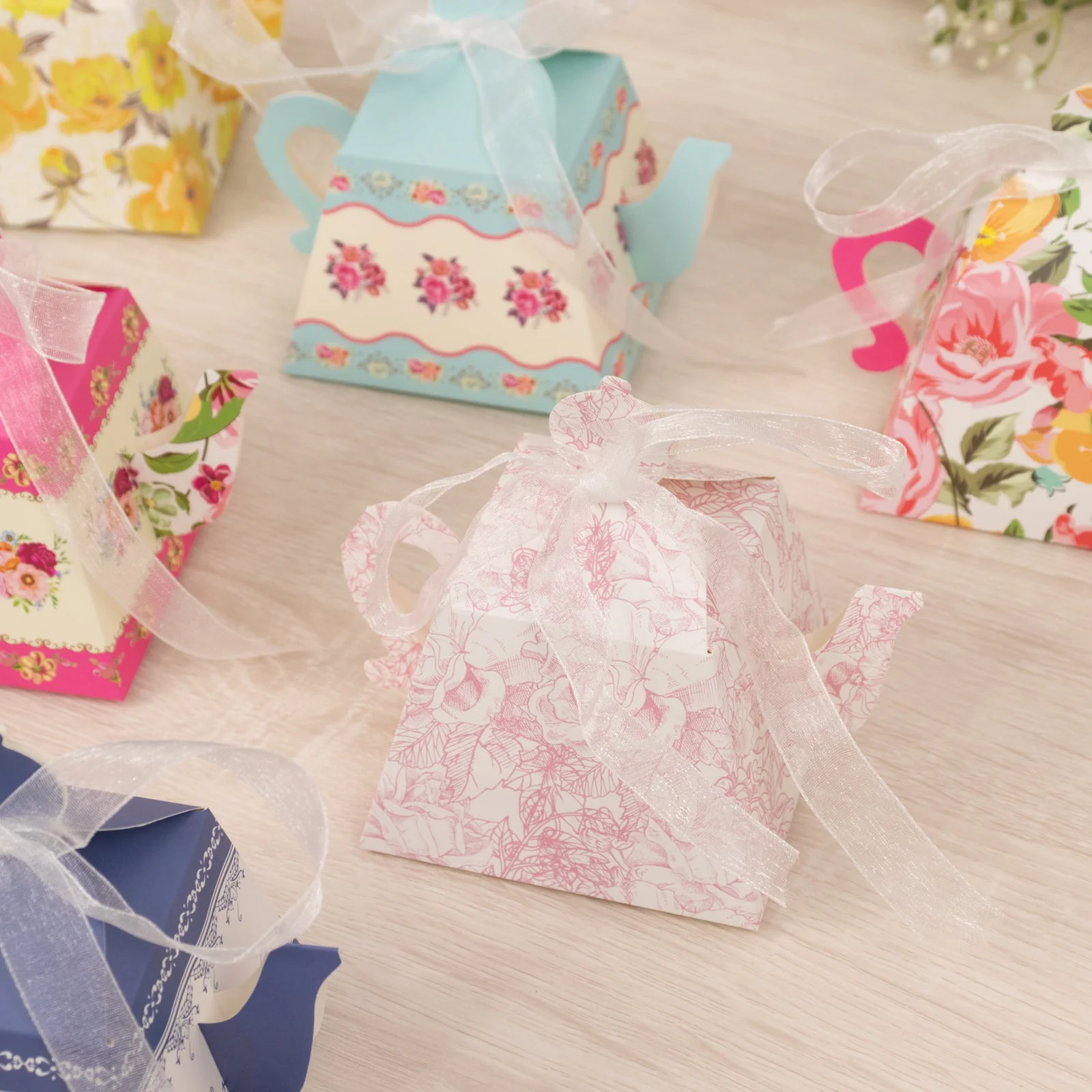 24 Pack Party Favor Boxes in Mixed Vintage Floral Tea Pot Design - Elegant Cardboard Paper Gift Boxes for Weddings & Baby Showers - 5"x4" - Image 5