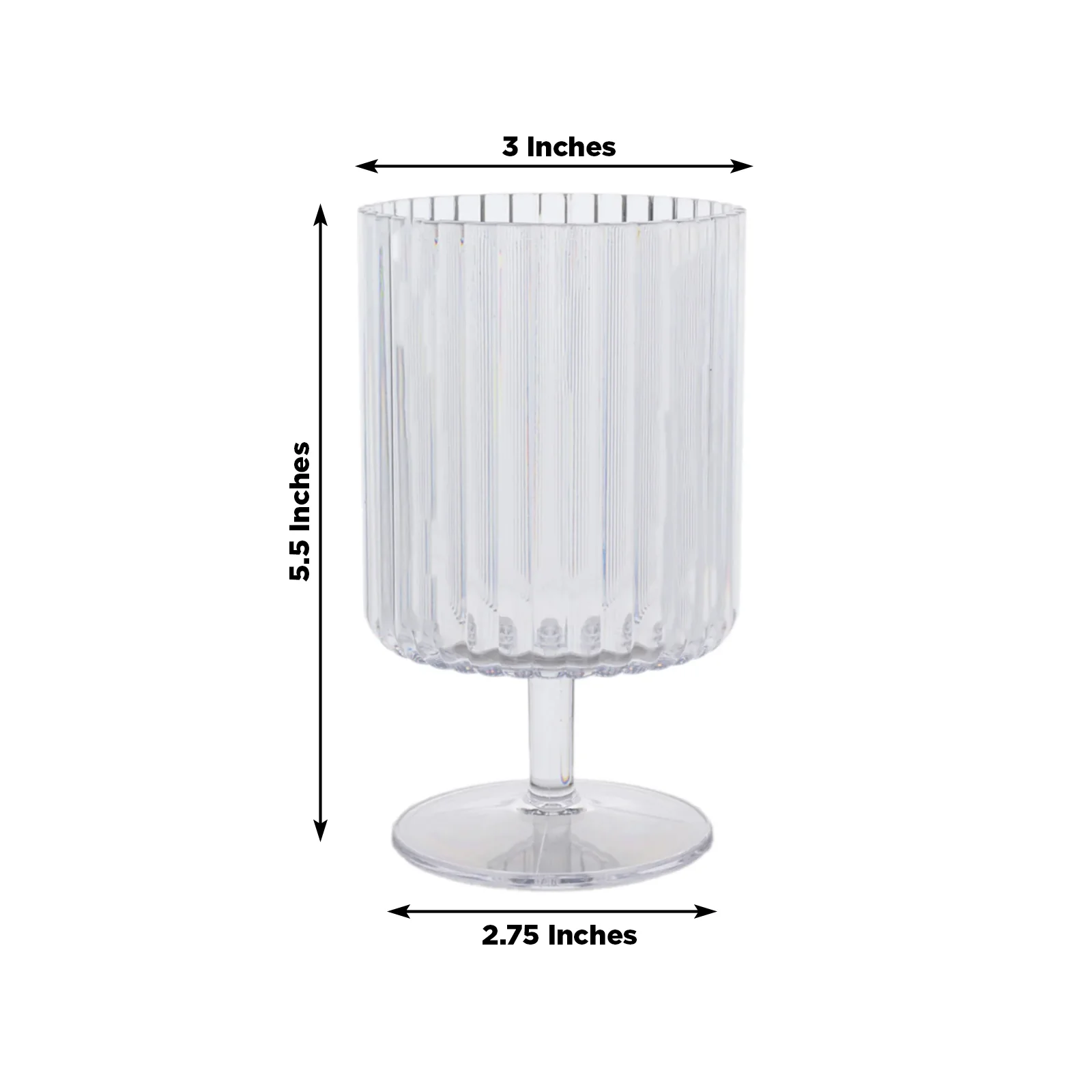 12-Pack Clear Plastic Wine Glasses 12oz, Vintage Ribbed Pattern Short Stemmed - Reusable Shatterproof Goblets - Image 2