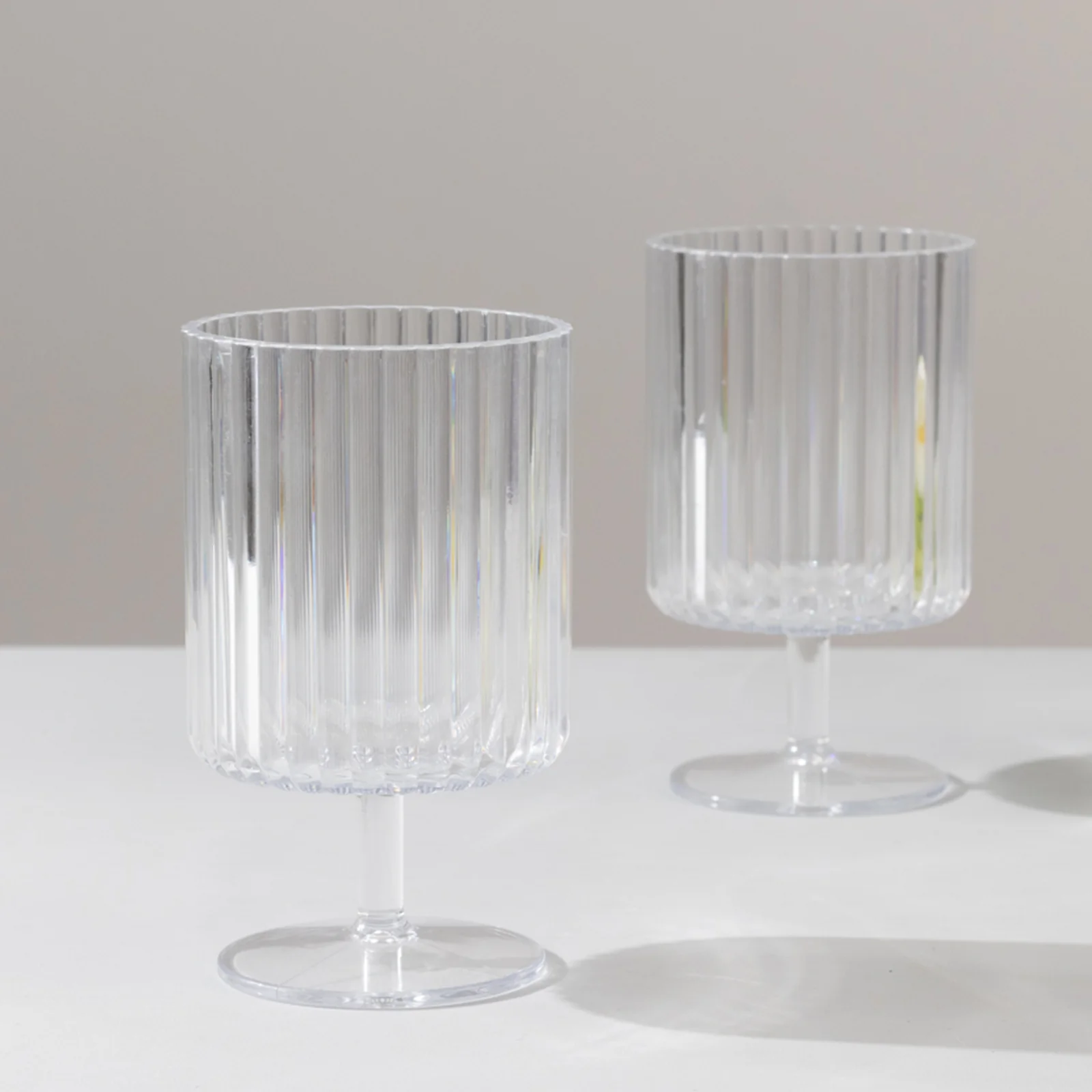 12-Pack Clear Plastic Wine Glasses 12oz, Vintage Ribbed Pattern Short Stemmed - Reusable Shatterproof Goblets - Image 7