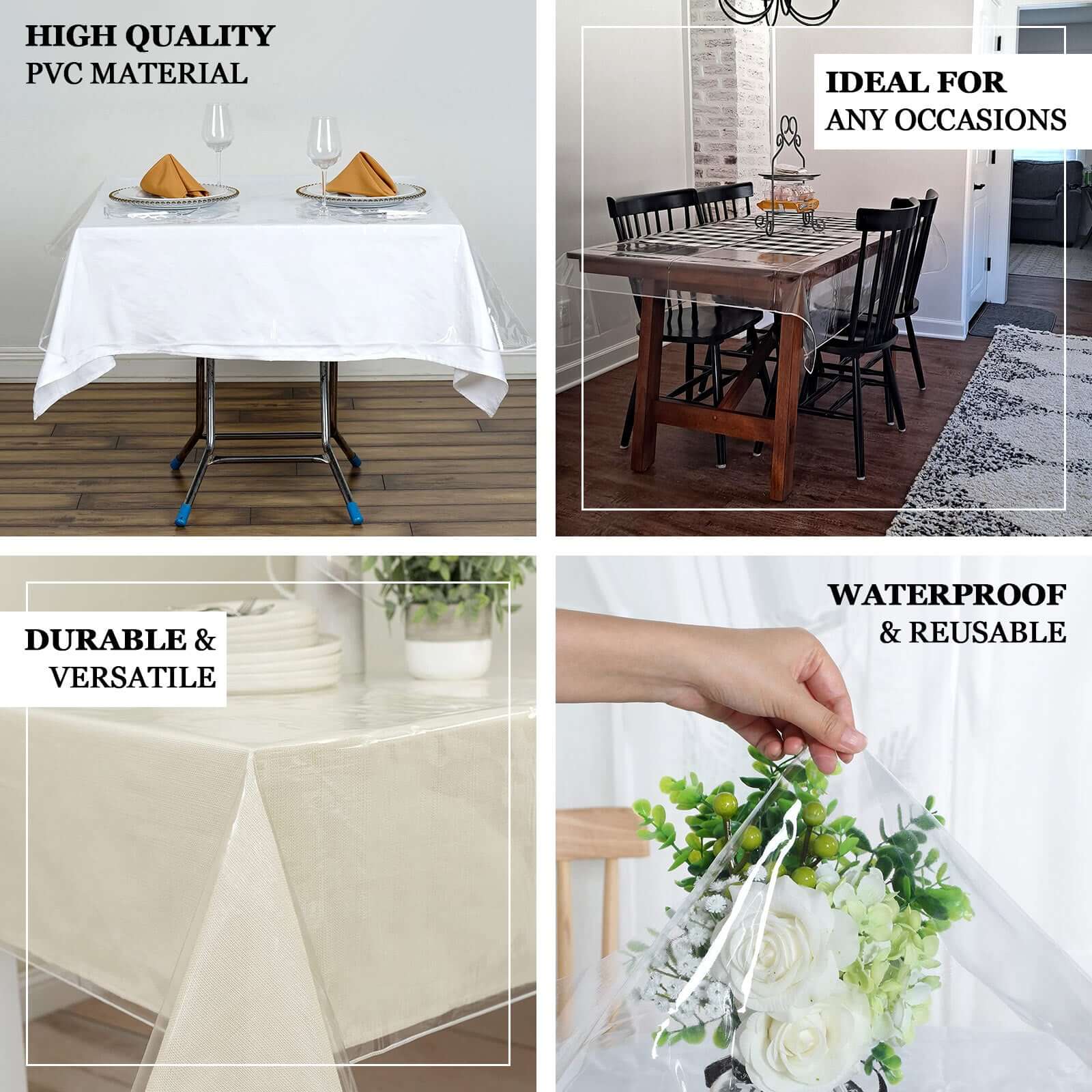 Vinyl Tablecloth 60"x90" Clear Eco-Friendly Rectangle - PVC Waterproof Cover 10 Mil Thick - Image 3