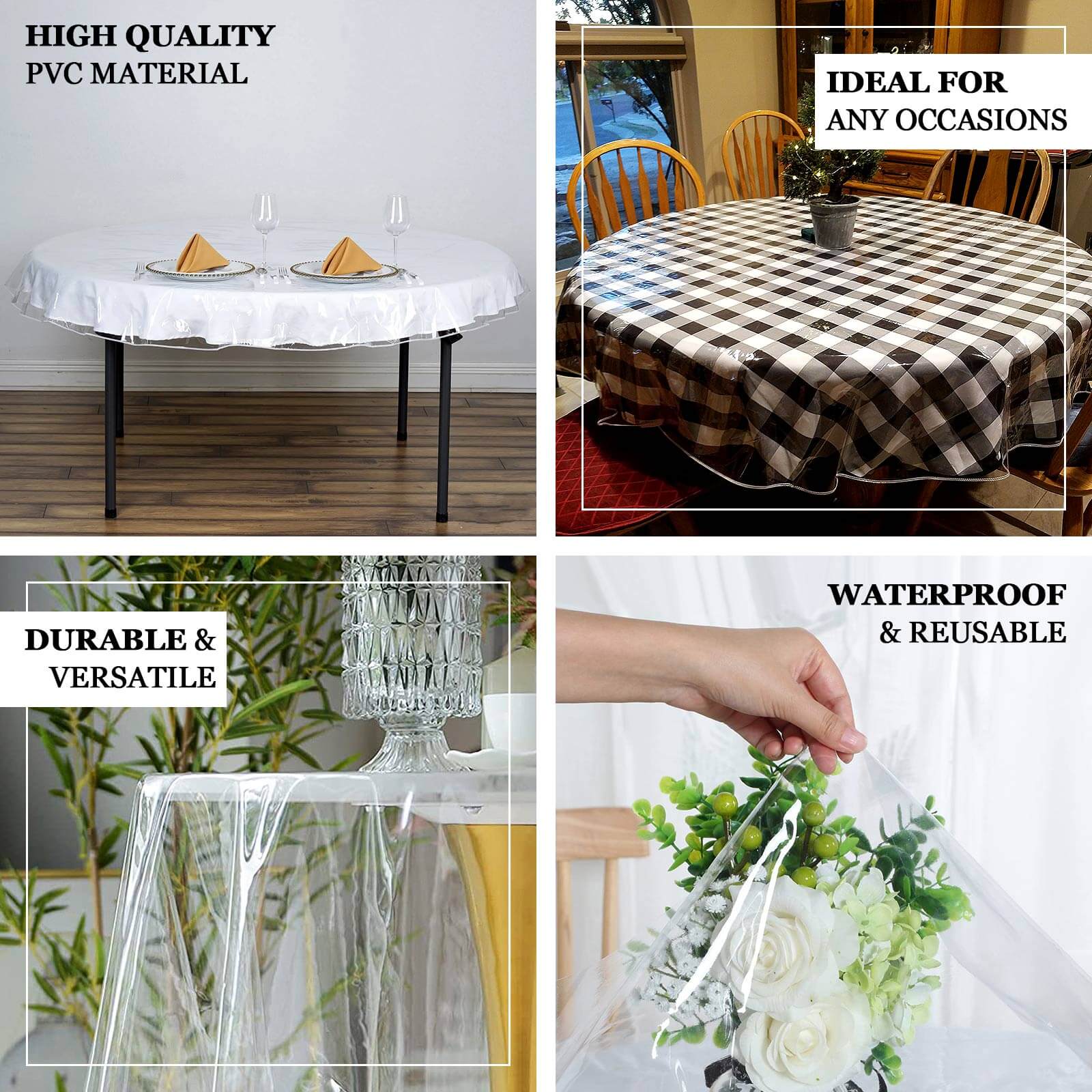 Vinyl Tablecloth 70" Clear Eco-Friendly Round - PVC Waterproof Cover 10 Mil Thick - Image 3