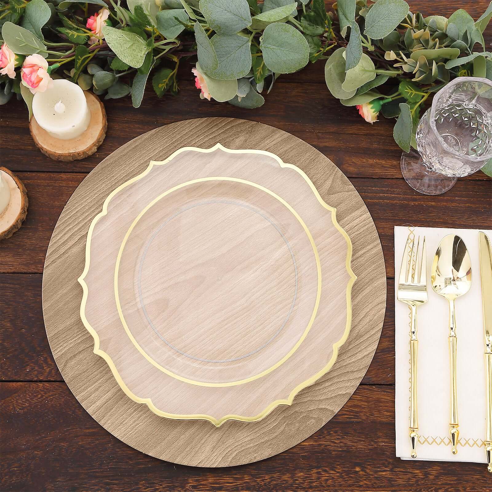 6-Pack Disposable Table Placemats 13" Natural with Walnut Wood Design - Cardboard Placemats for Rustic & Farmhouse Table Settings - Image 2