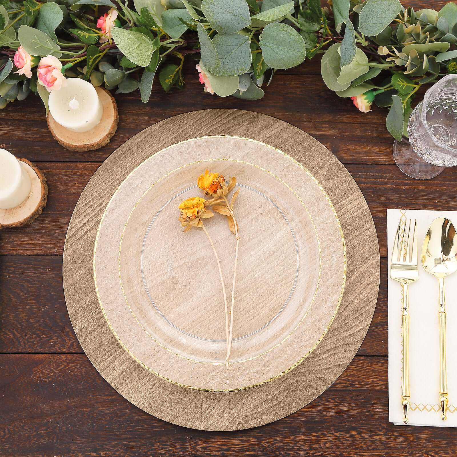 6-Pack Disposable Table Placemats 13" Natural with Walnut Wood Design - Cardboard Placemats for Rustic & Farmhouse Table Settings - Image 4