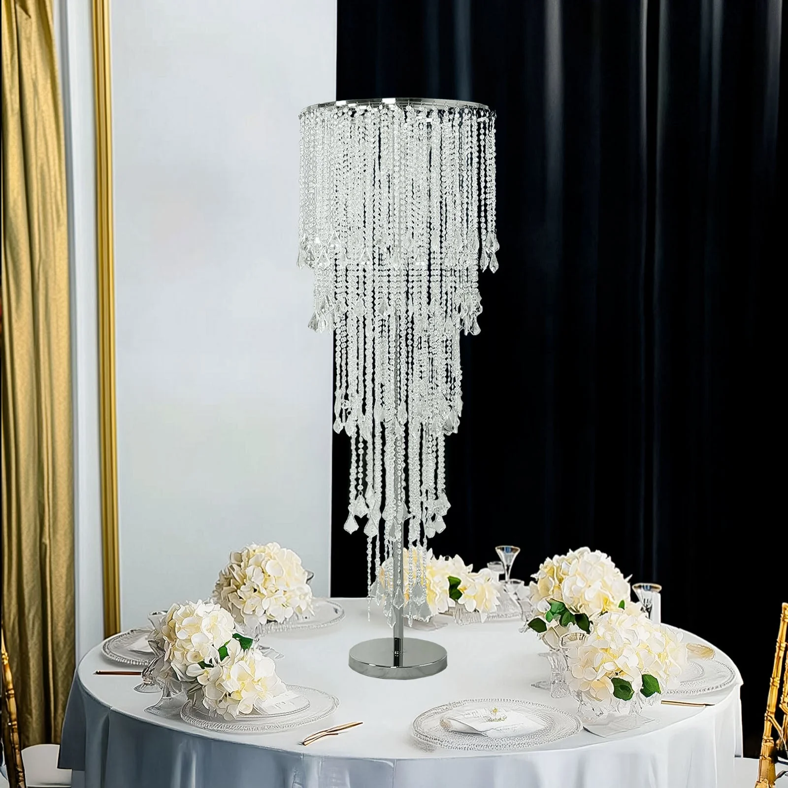 Waterfall Crystal Beaded Table Centerpiece – Cascading 4ft Chandelier Floral Stand for Weddings & Luxury Event Décor - Image 8