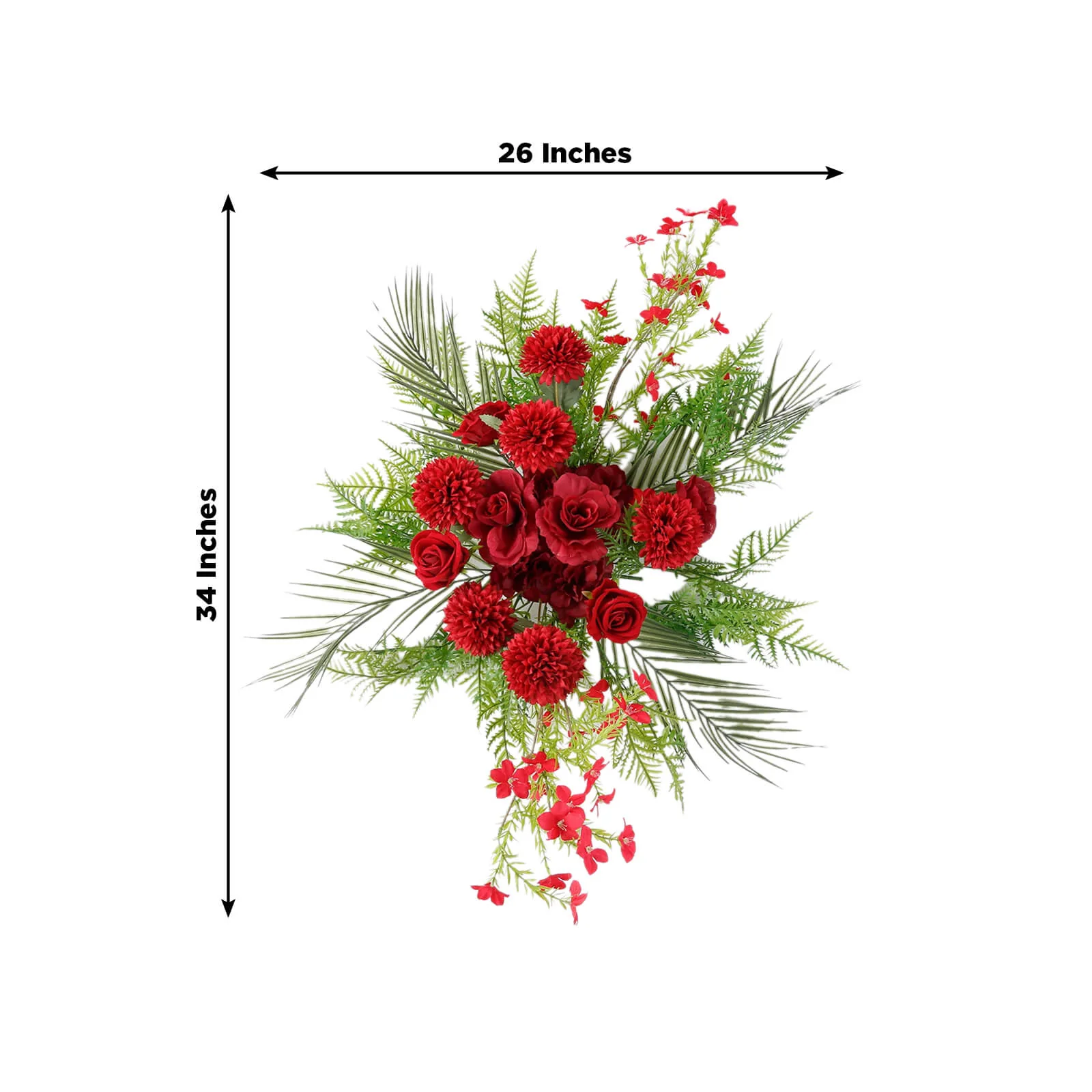 Wedding Arch Floral Swag – Artificial Burgundy Rose & Chrysanthemum with Greenery and Palm Leaves - Image 3