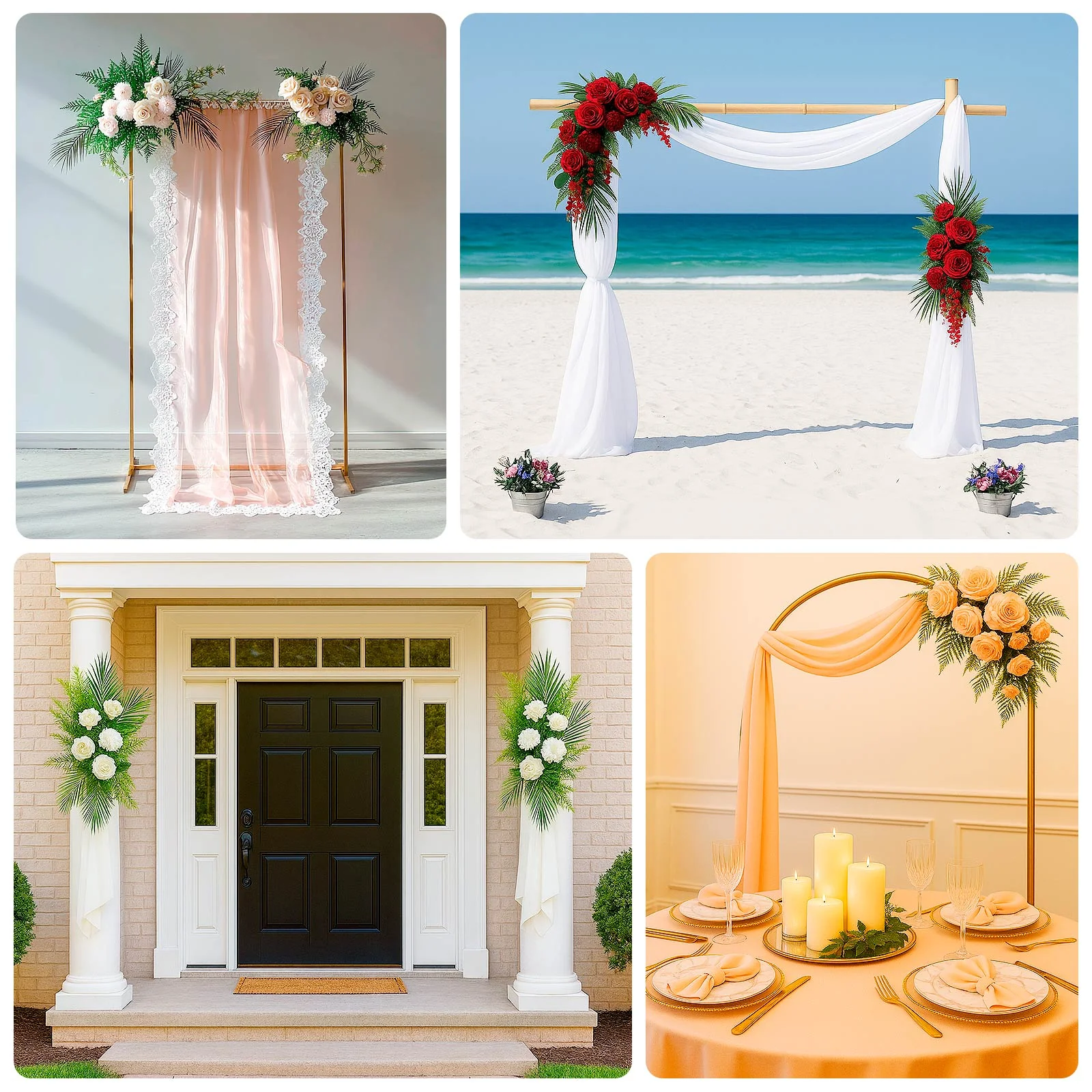 Wedding Arch Floral Swag – Artificial Burgundy Rose & Chrysanthemum with Greenery and Palm Leaves - Image 5