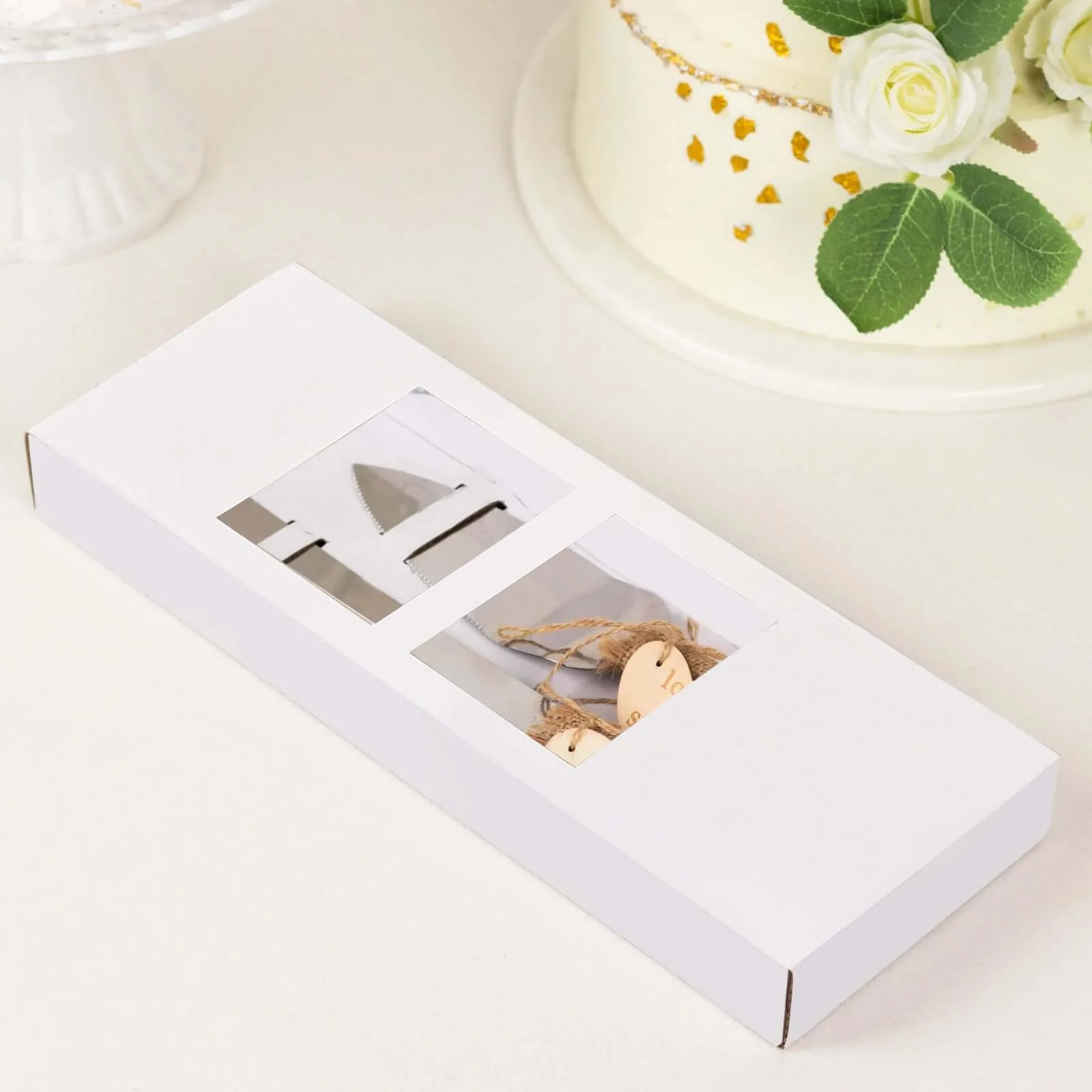 Wedding Cake Knife and Server Set Stainless Steel with Natural Rustic Jute Lace - Gift-Ready in White Box with Heart Tags - Image 11