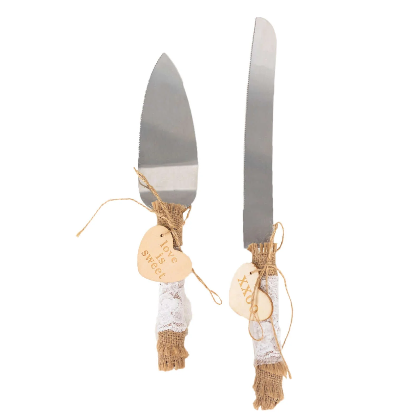 Wedding Cake Knife and Server Set Stainless Steel with Natural Rustic Jute Lace - Gift-Ready in White Box with Heart Tags - Image 12