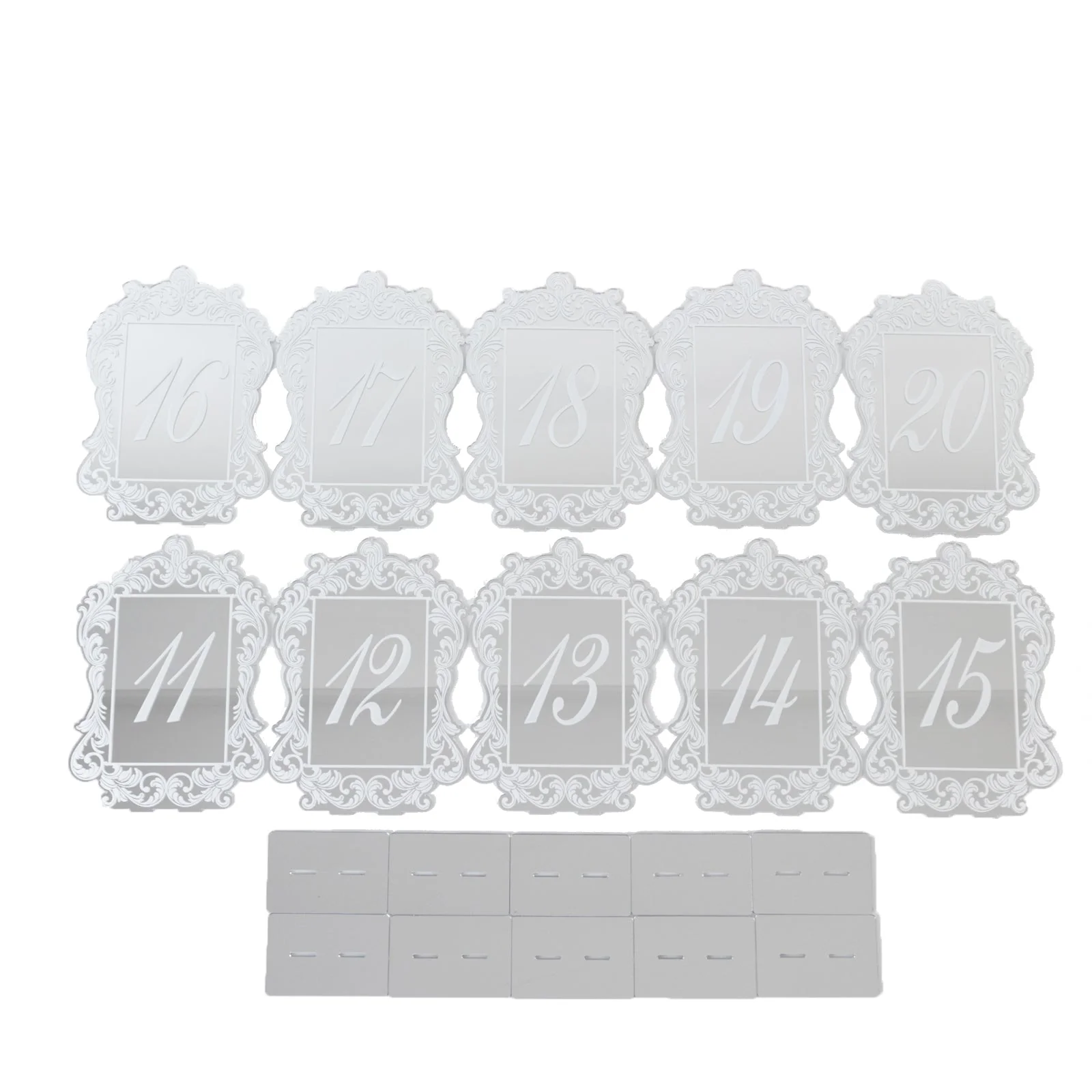 Wedding Table Numbers 11-20 – Silver Mirror Arch Acrylic with Baroque Lace Border, White Print & Stands for Elegant Receptions - 5"x7" - Image 6