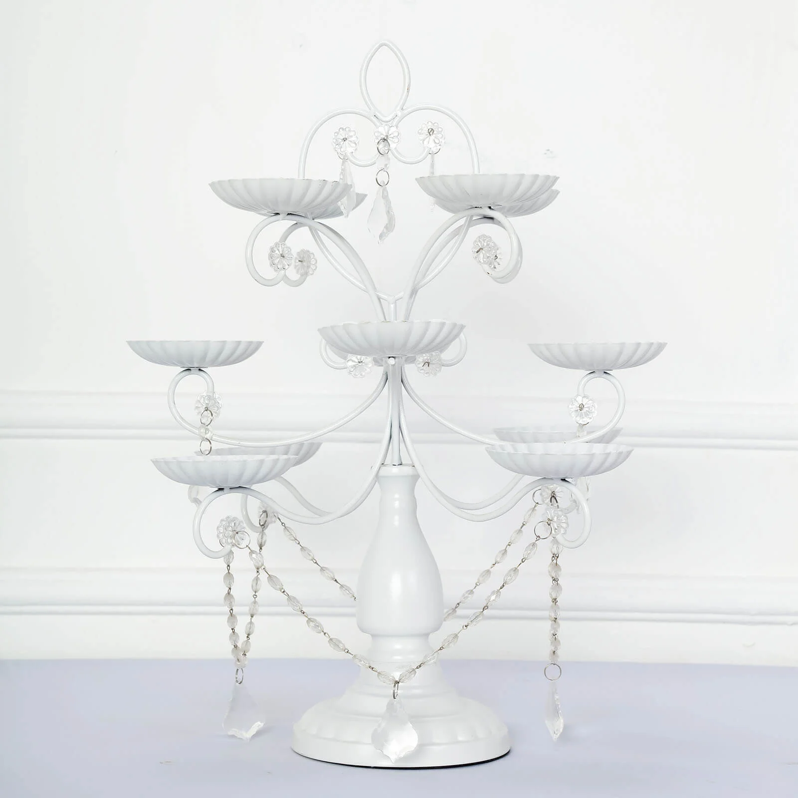 Metal Candle Holder 20" 12-Arm Multipurpose Design White with Acrylic Crystals - Cupcake Display Stand - Image 2