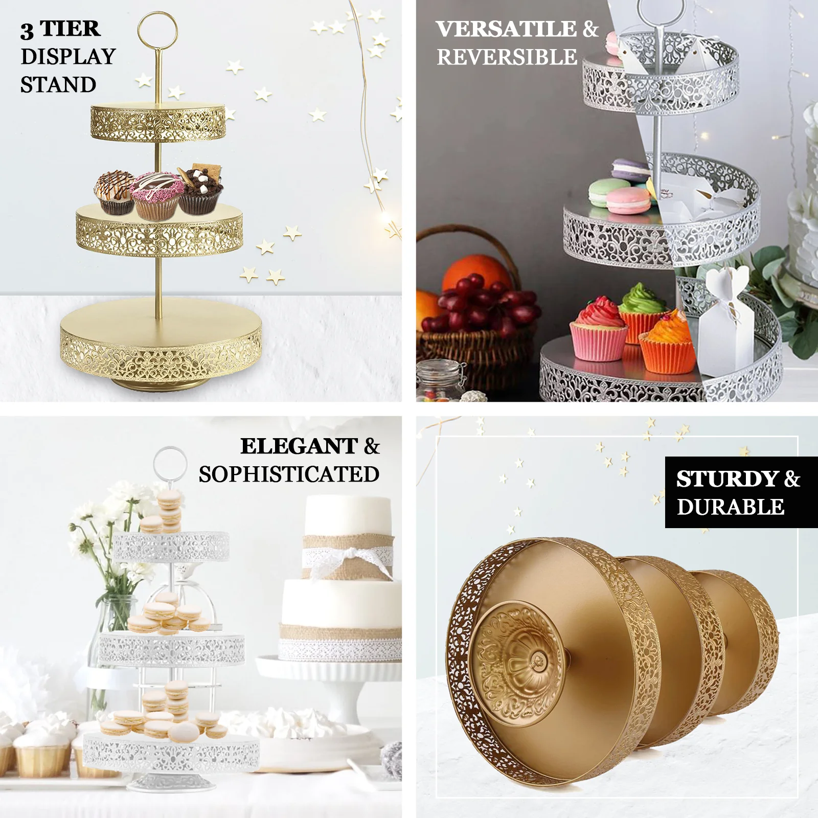 Metal Cupcake Stand 23" 3-Tier Reversible Design White - Dessert Holder and Serving Tray - Image 4