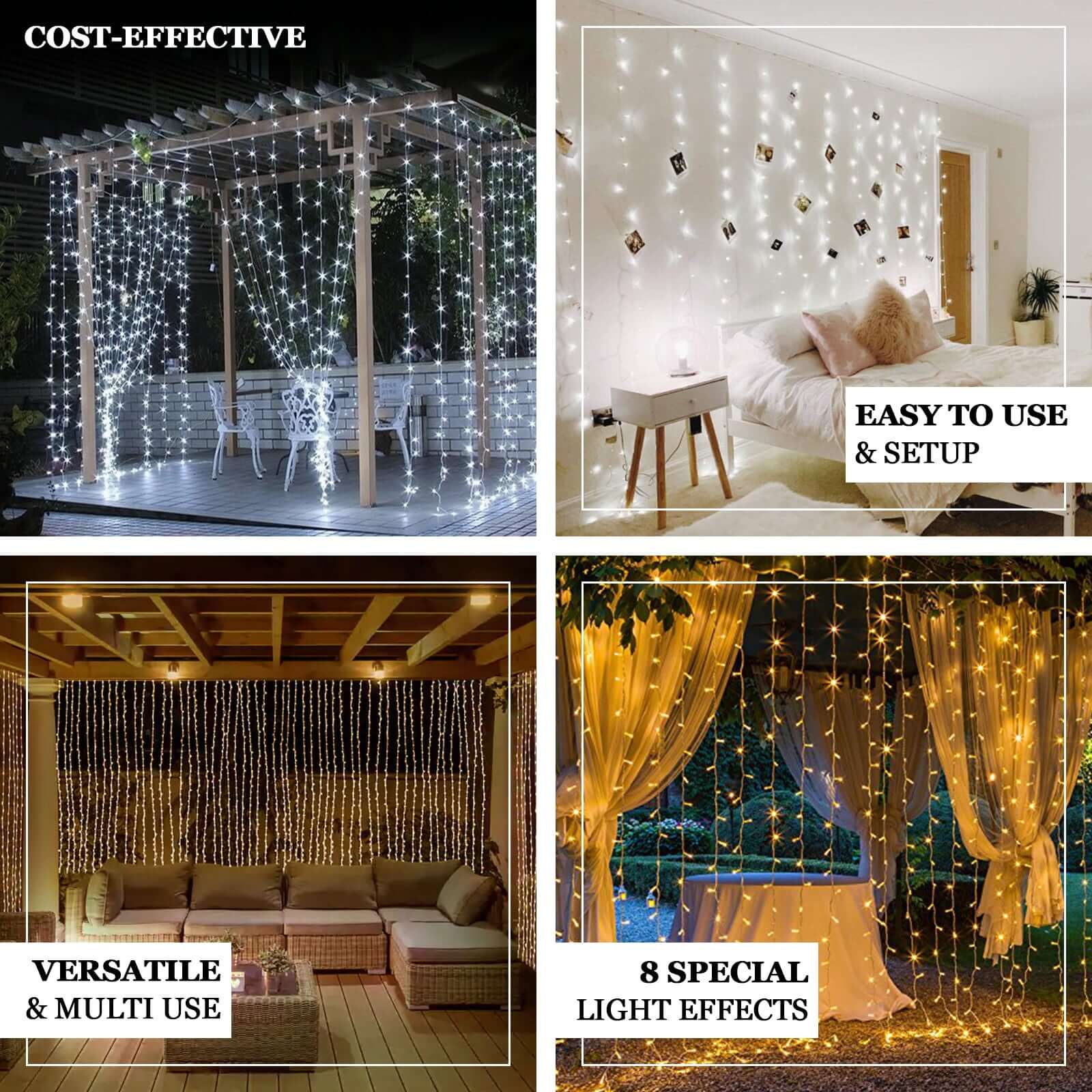 Cool White 600 LED Curtain String Lights with 8 Modes & Inline Memory Controller, Plug In Connectable Twinkle Fairy Lights - 10ft x 20ft - Image 4
