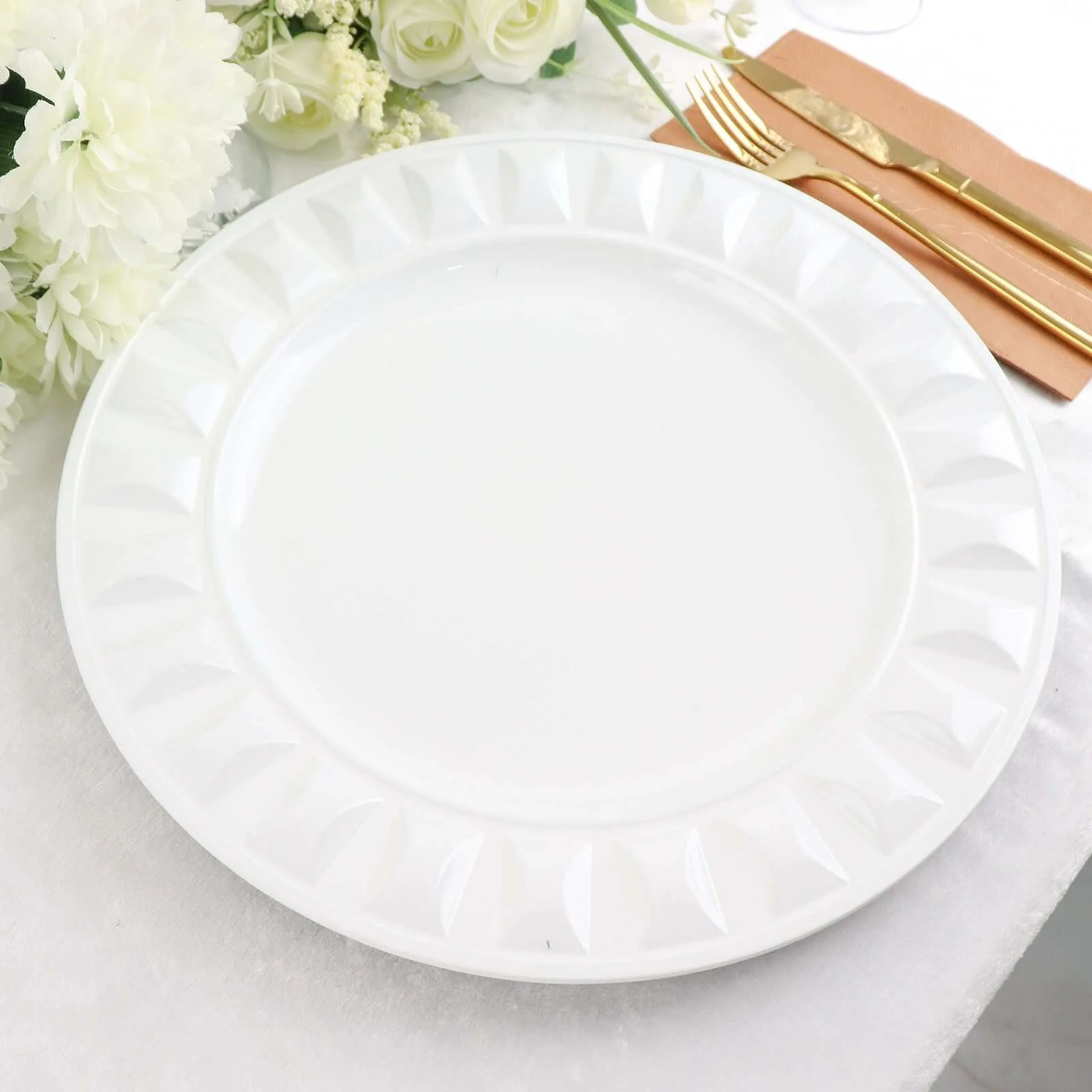 6-Pack Plastic Charger Plates 13" Round White Bejeweled Rim - Luxe Decorative Dinner Party Charger Tableware - Image 11