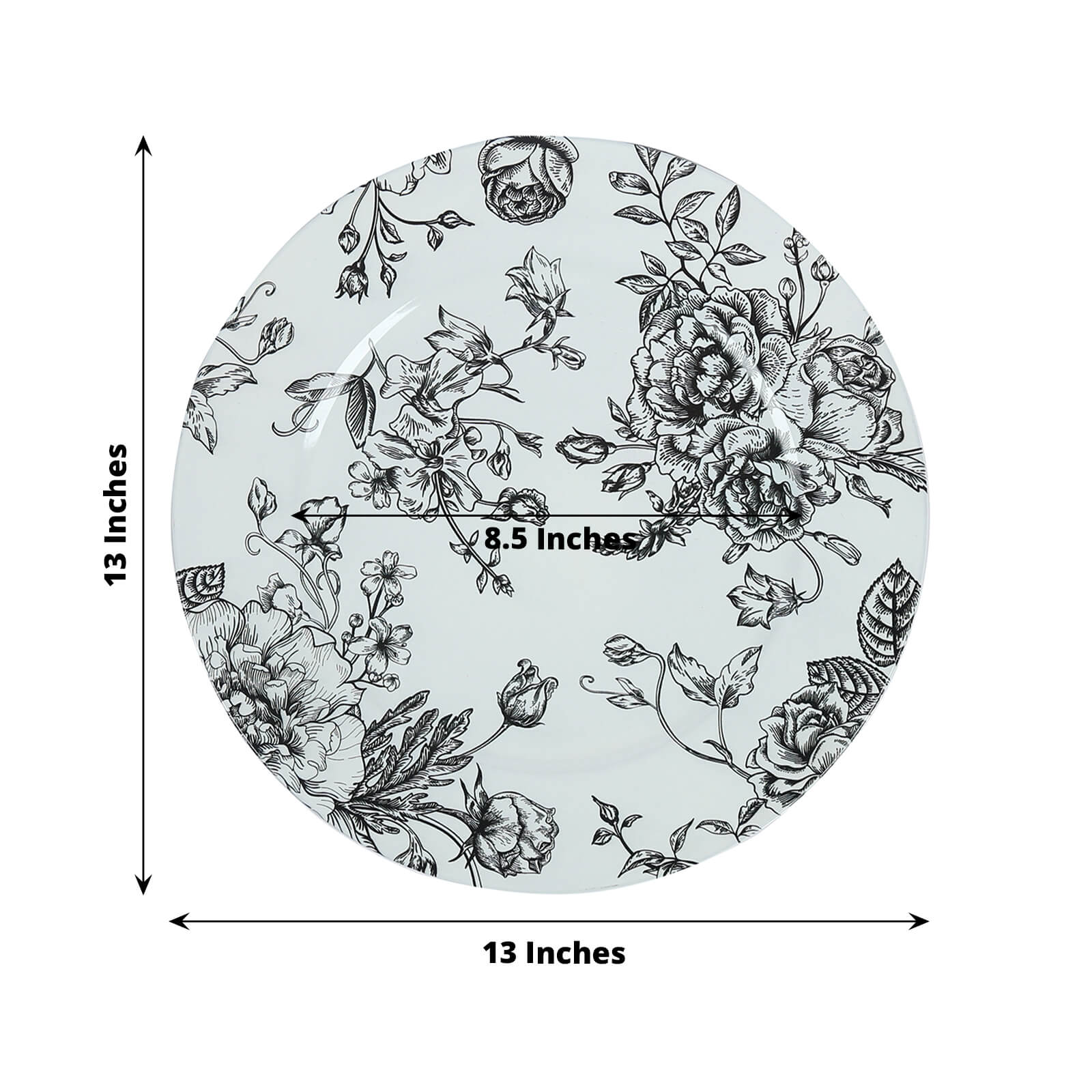 6-Pack Acrylic Charger Plates 13" Round White with Black Floral French Toile Pattern - Decorative Dinner Party Charger Tableware - Image 3