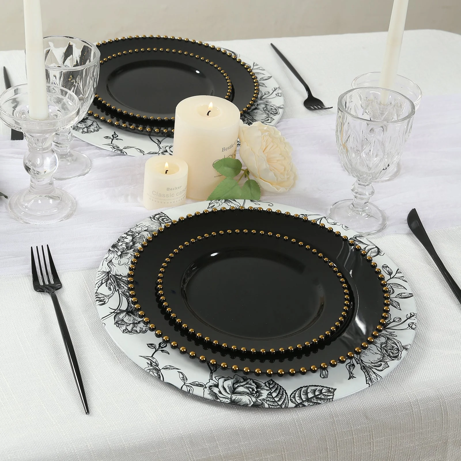 6-Pack Acrylic Charger Plates 13" Round White with Black Floral French Toile Pattern - Decorative Dinner Party Charger Tableware - Image 8