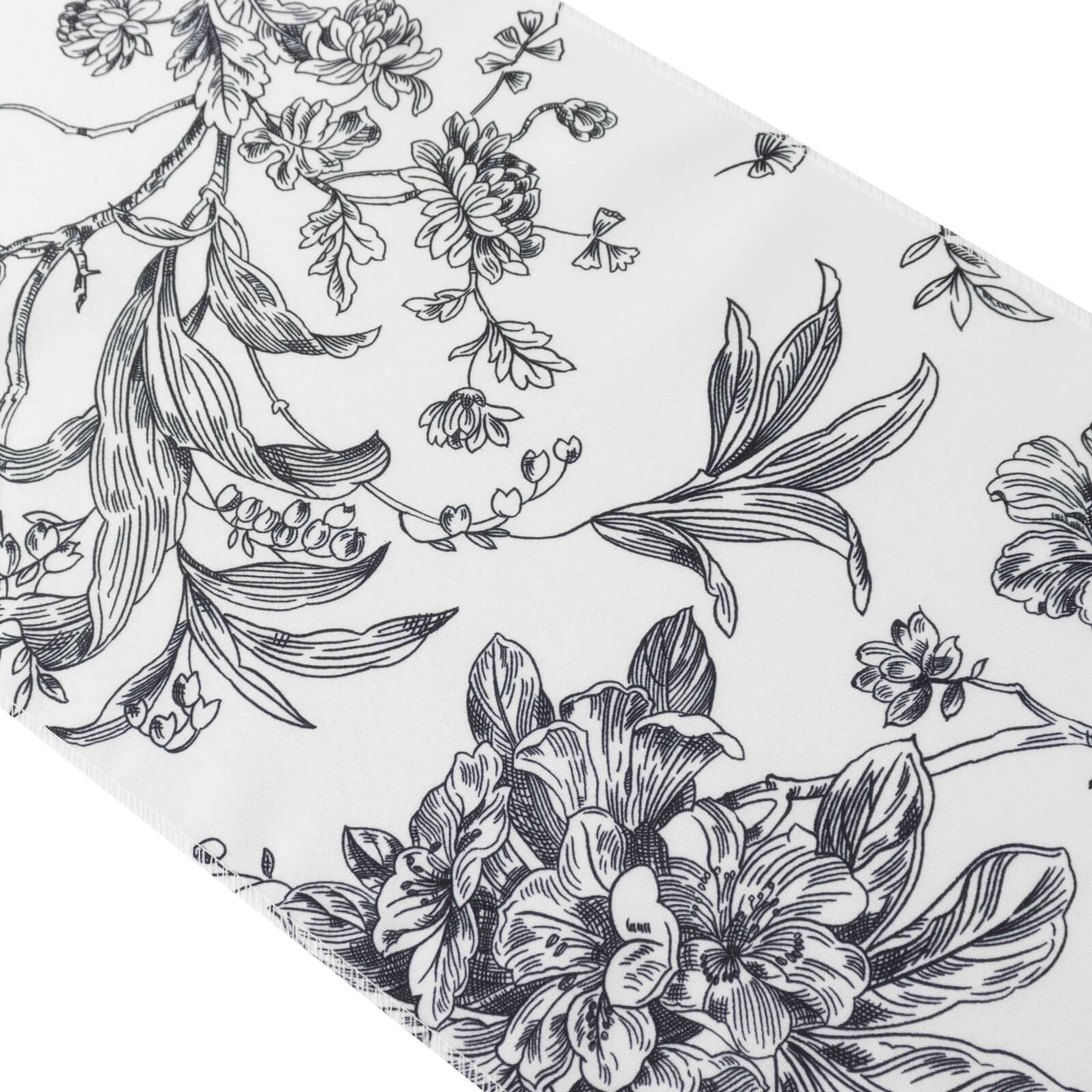 Polyester Table Runner 12"x108" White with Black French Toile Floral Print - Exquisite Reusable Table Décor - Image 6