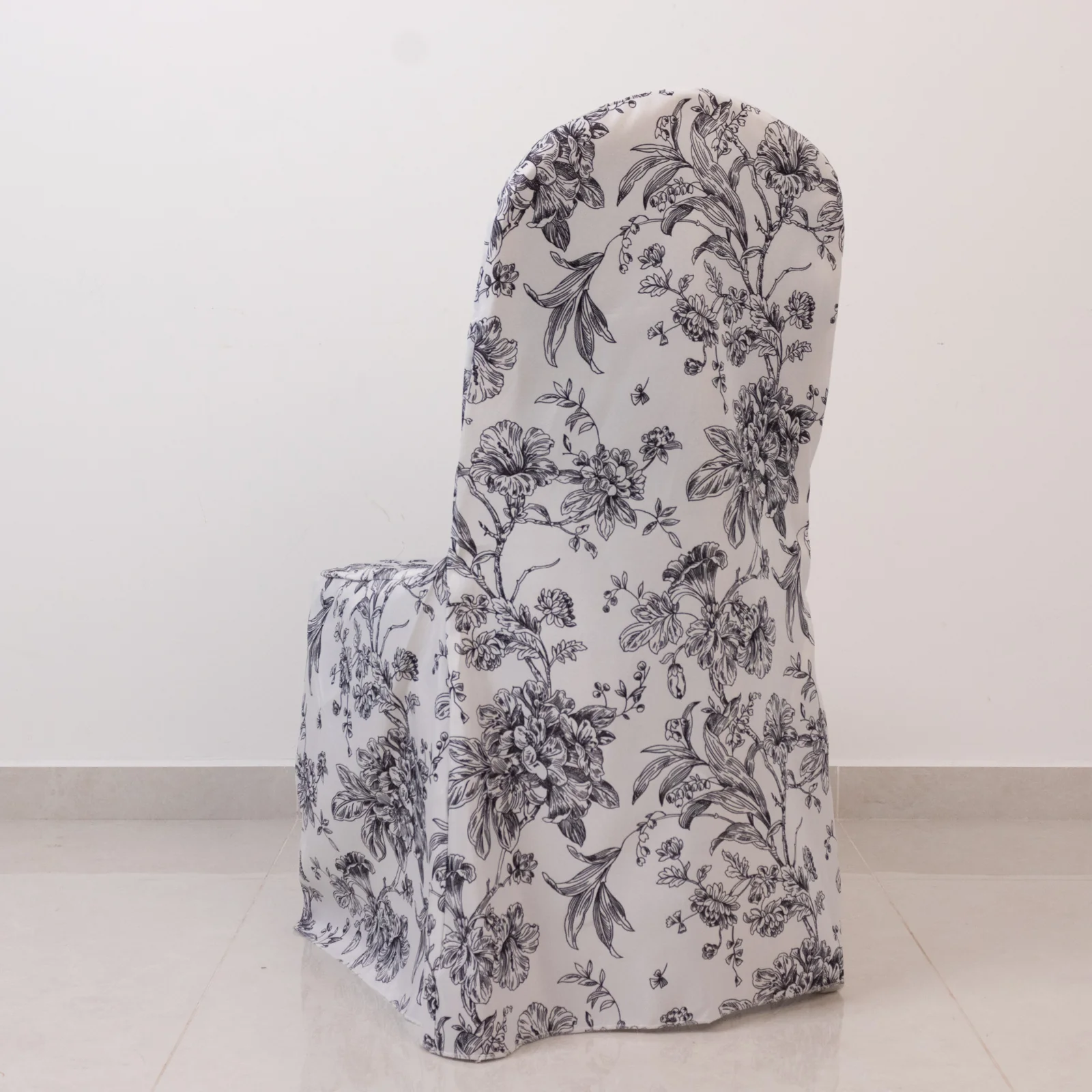 10 Pack Polyester Banquet Chair Covers – White Black French Toile Pattern, Reusable Stain-Resistant Slip-On Slipcovers - Image 2