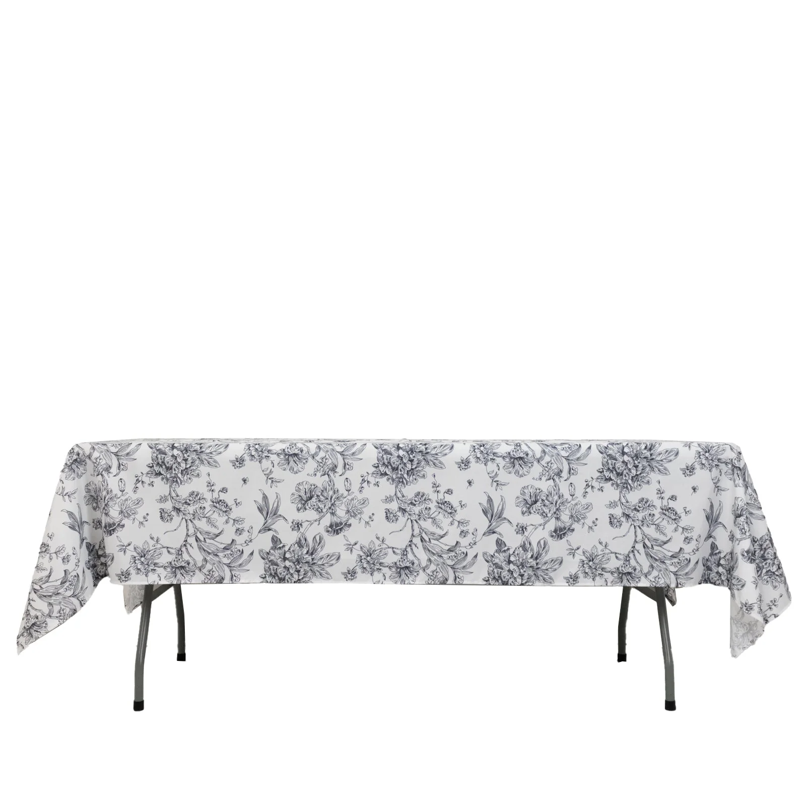 Polyester Rectangular Tablecloth 60"x102" White with Black French Toile Pattern - Sophisticated Table Cover for Chic Weddings & Events - Image 7