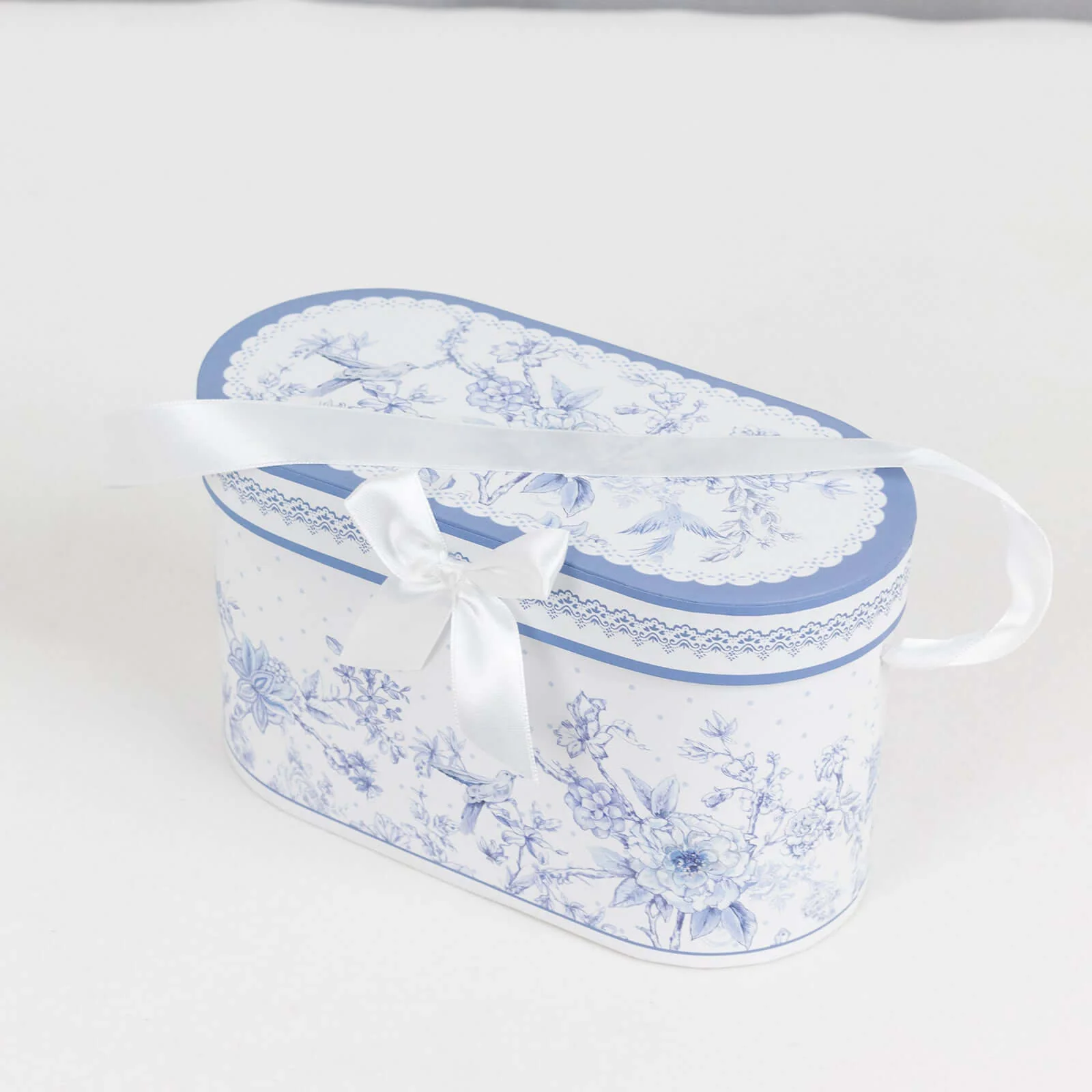 White Blue French Toile Bridal Shower Gift Set, 2 Pack Porcelain Coffee Mugs With Matching Keepsake Gift Box and Satin Ribbon Handle - Image 14