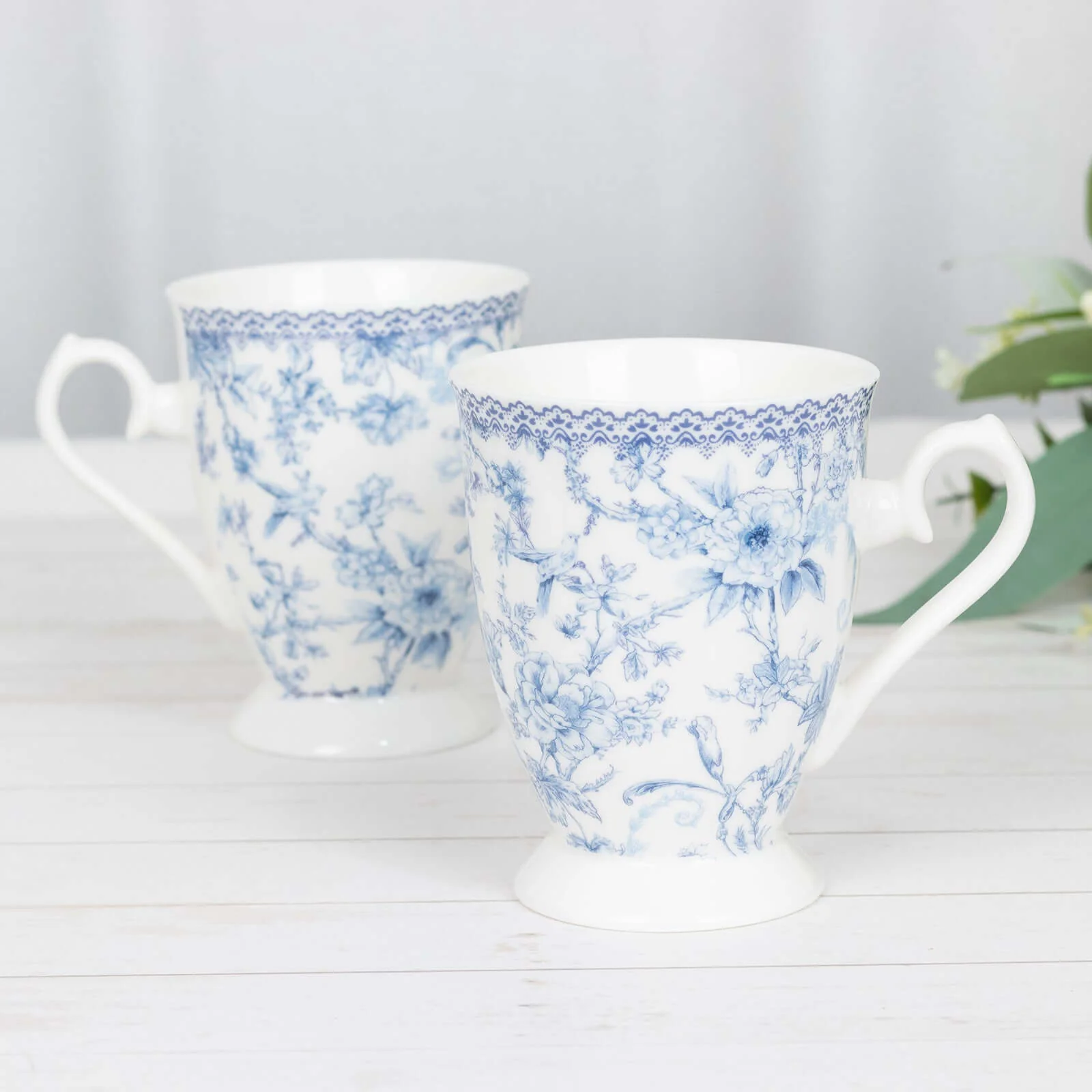 White Blue French Toile Bridal Shower Gift Set, 2 Pack Porcelain Coffee Mugs With Matching Keepsake Gift Box and Satin Ribbon Handle - Image 7