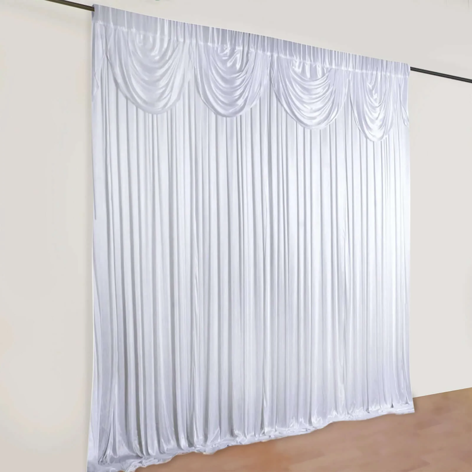 White Premium Double Drape Satin Divider Backdrop Curtain Panel, Glossy Photo Booth Event Drapes - 20ftx10ft - Image 4
