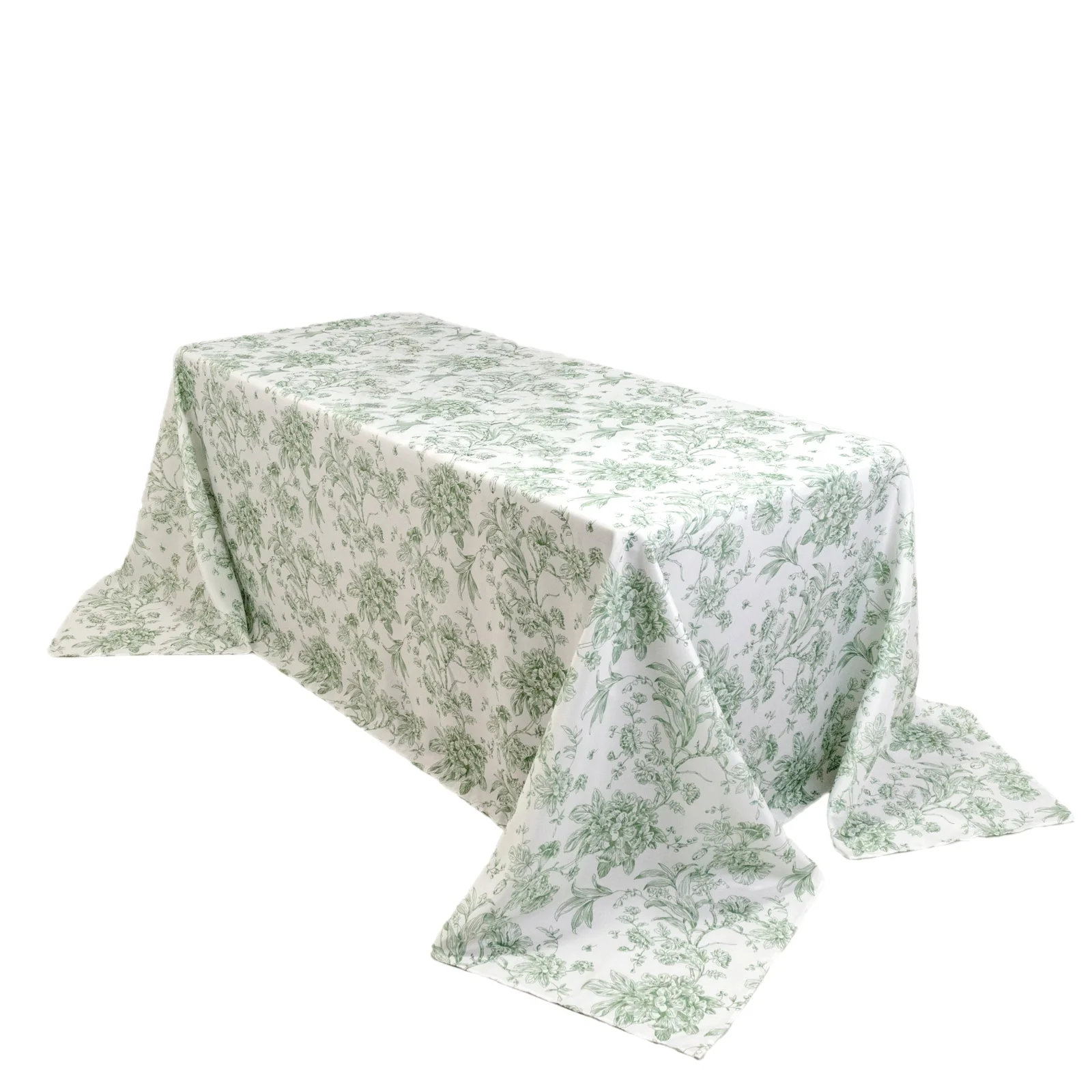 Polyester Rectangular Tablecloth 90"x132" White with Dusty Sage Green French Toile Pattern - Sophisticated Seamless Table Cover for Chic Weddings & Events - Image 9