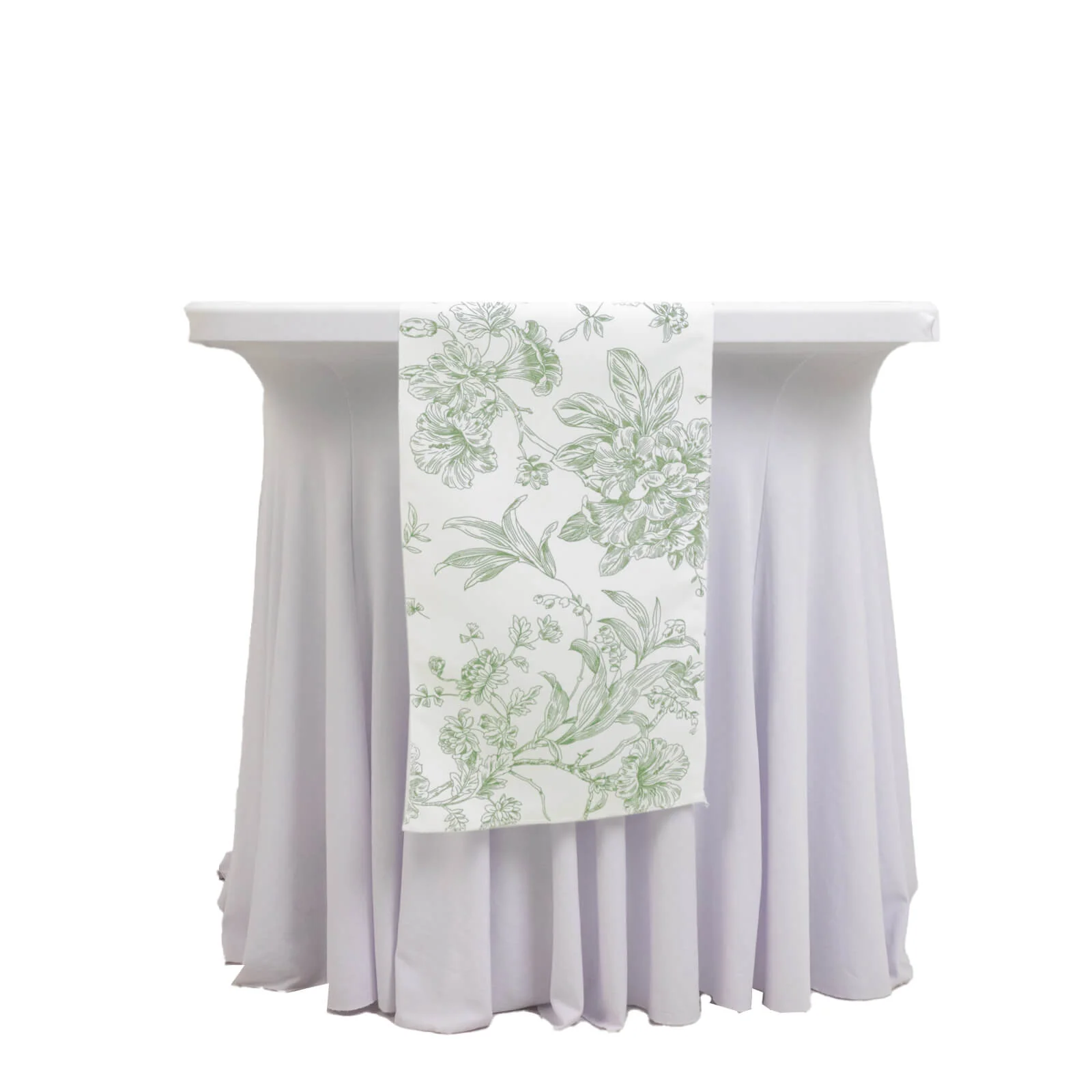 Polyester Table Runner 12"x108" White with Dusty Sage Green French Toile Floral Print - Exquisite Reusable Table Décor - Image 8