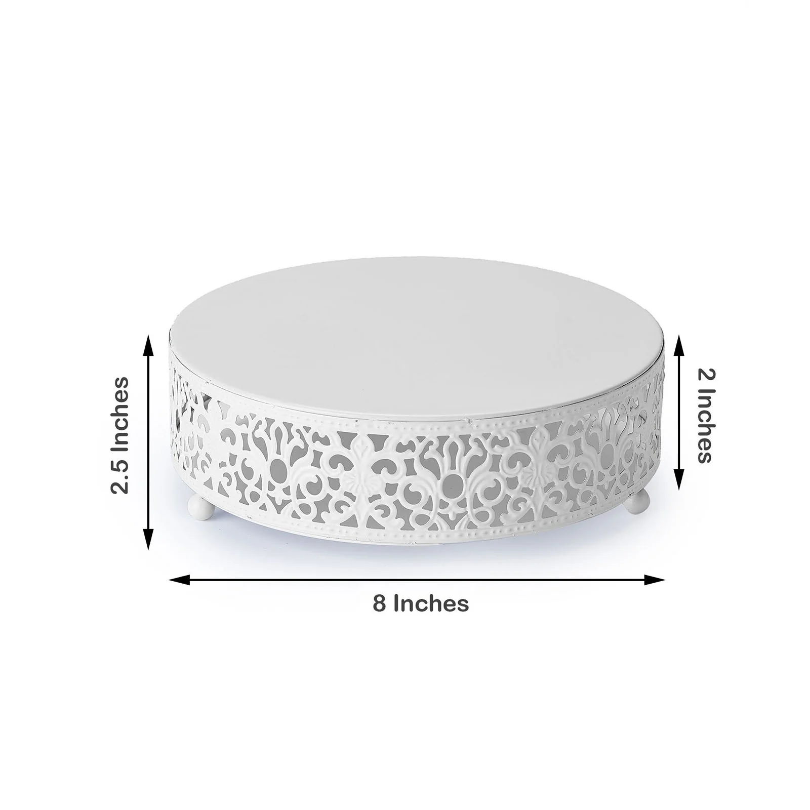 Metal Wedding Cake Stand 8" Fleur De Lis Round Design White - Cupcake Pedestal Display for Events - Image 3