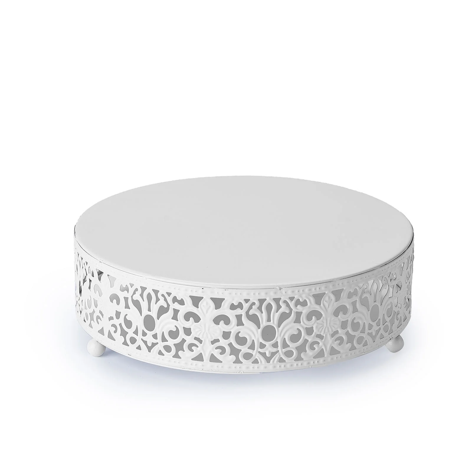 Metal Wedding Cake Stand 8" Fleur De Lis Round Design White - Cupcake Pedestal Display for Events - Image 7