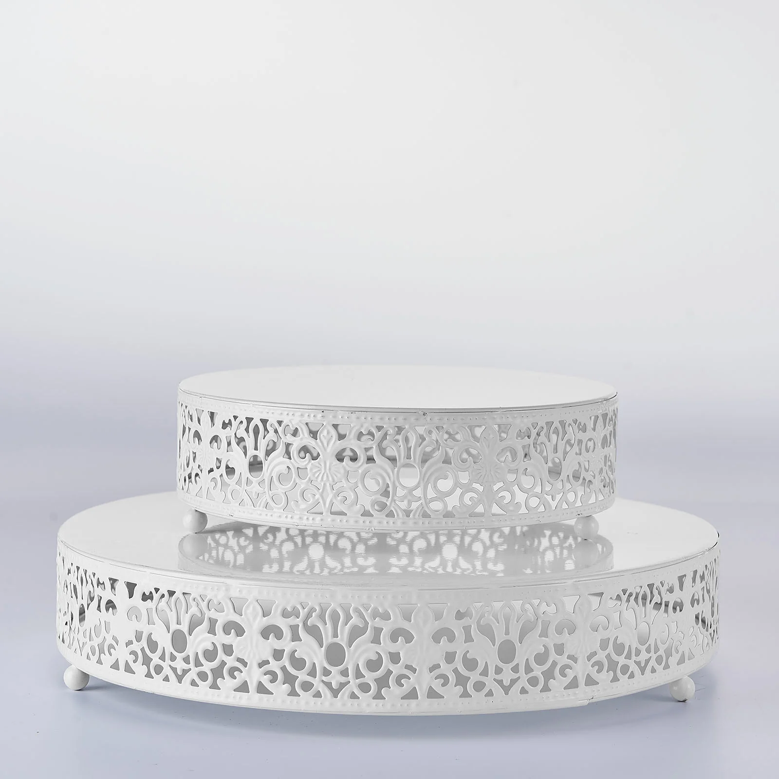 Metal Wedding Cake Stand 8" Fleur De Lis Round Design White - Cupcake Pedestal Display for Events - Image 8