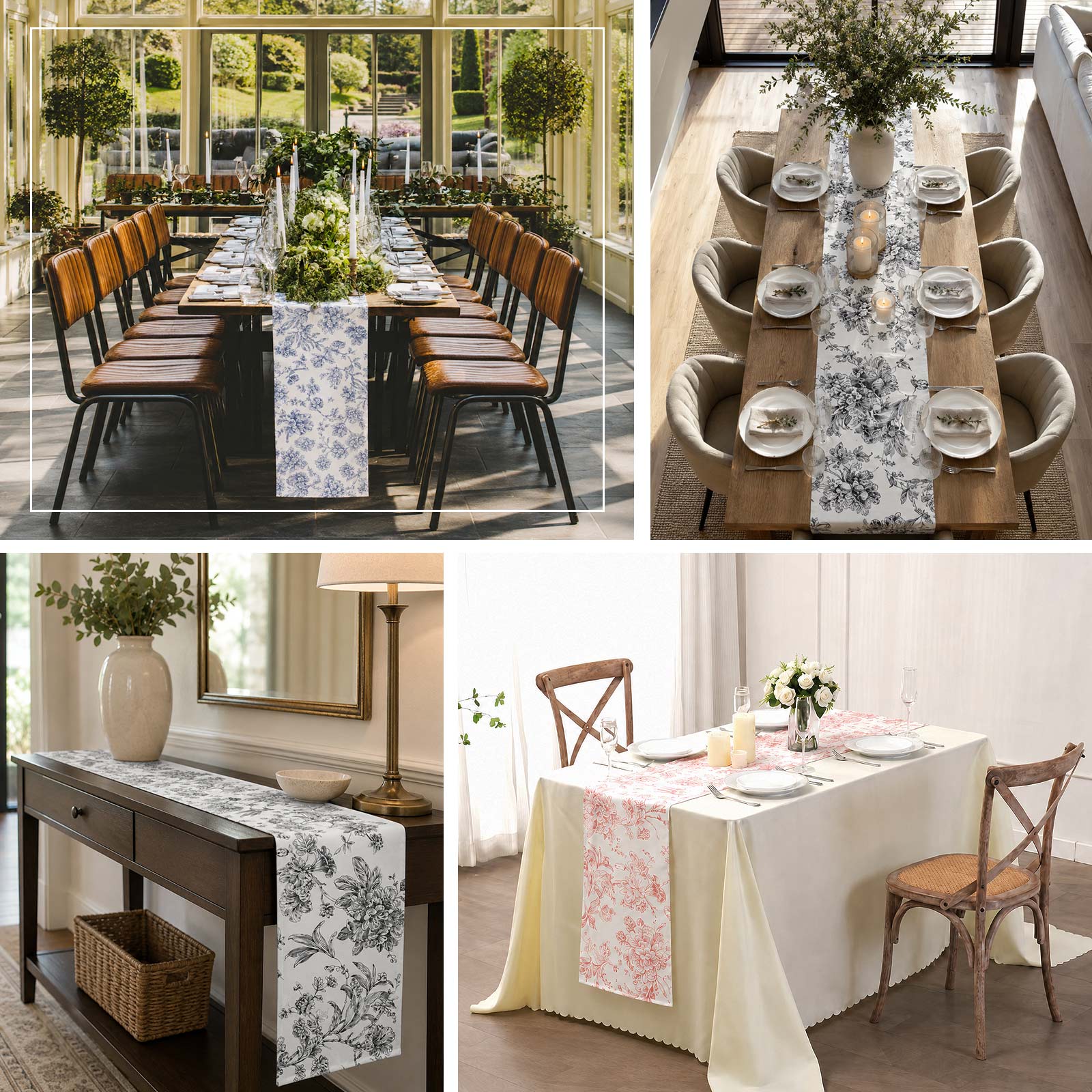 Polyester Table Runner 12"x108" White with Dusty Sage Green French Toile Floral Print - Exquisite Reusable Table Décor - Image 5
