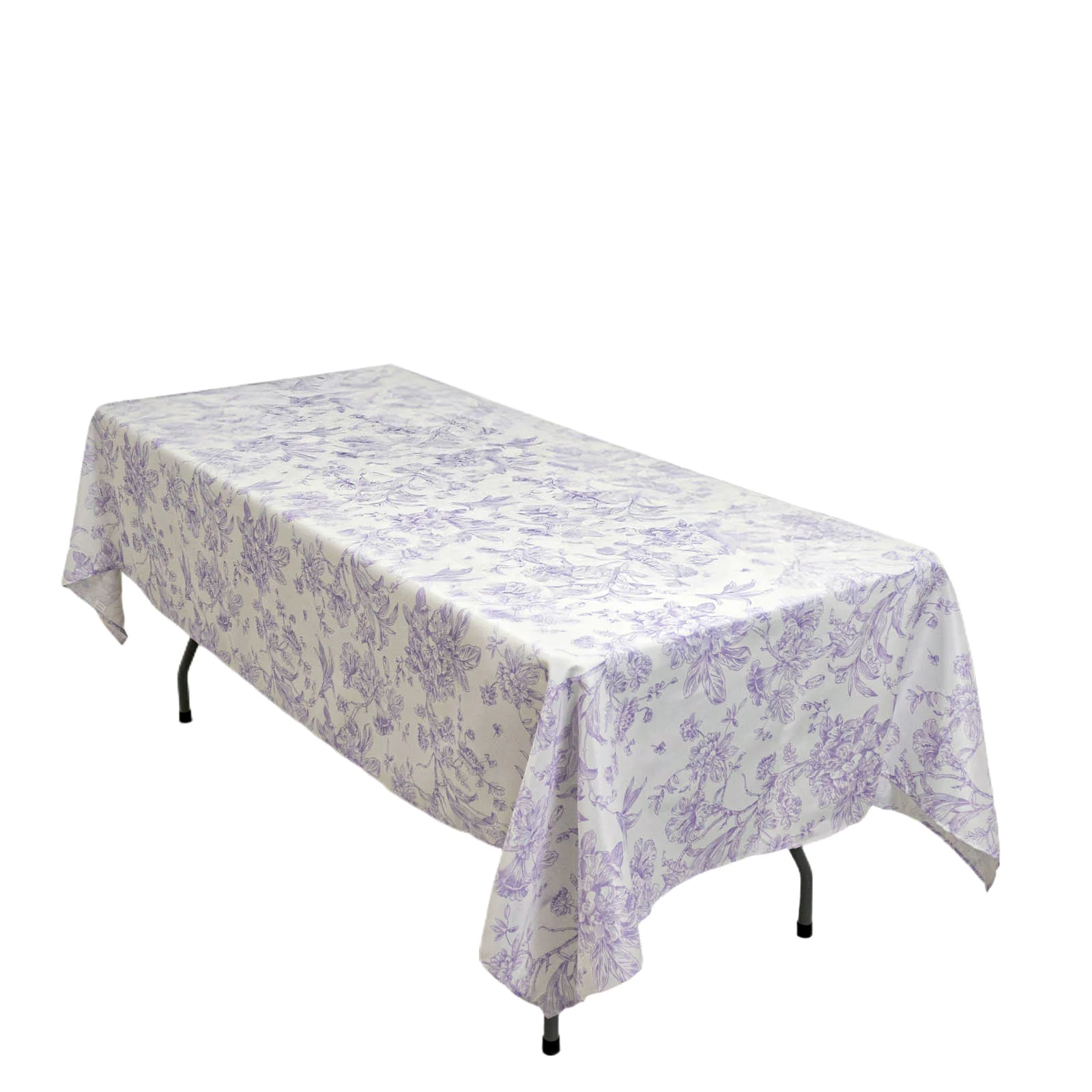 Polyester Rectangular Tablecloth 60"x102" White with Lavender Lilac French Toile Pattern - Sophisticated Table Cover for Chic Weddings & Events - Image 3