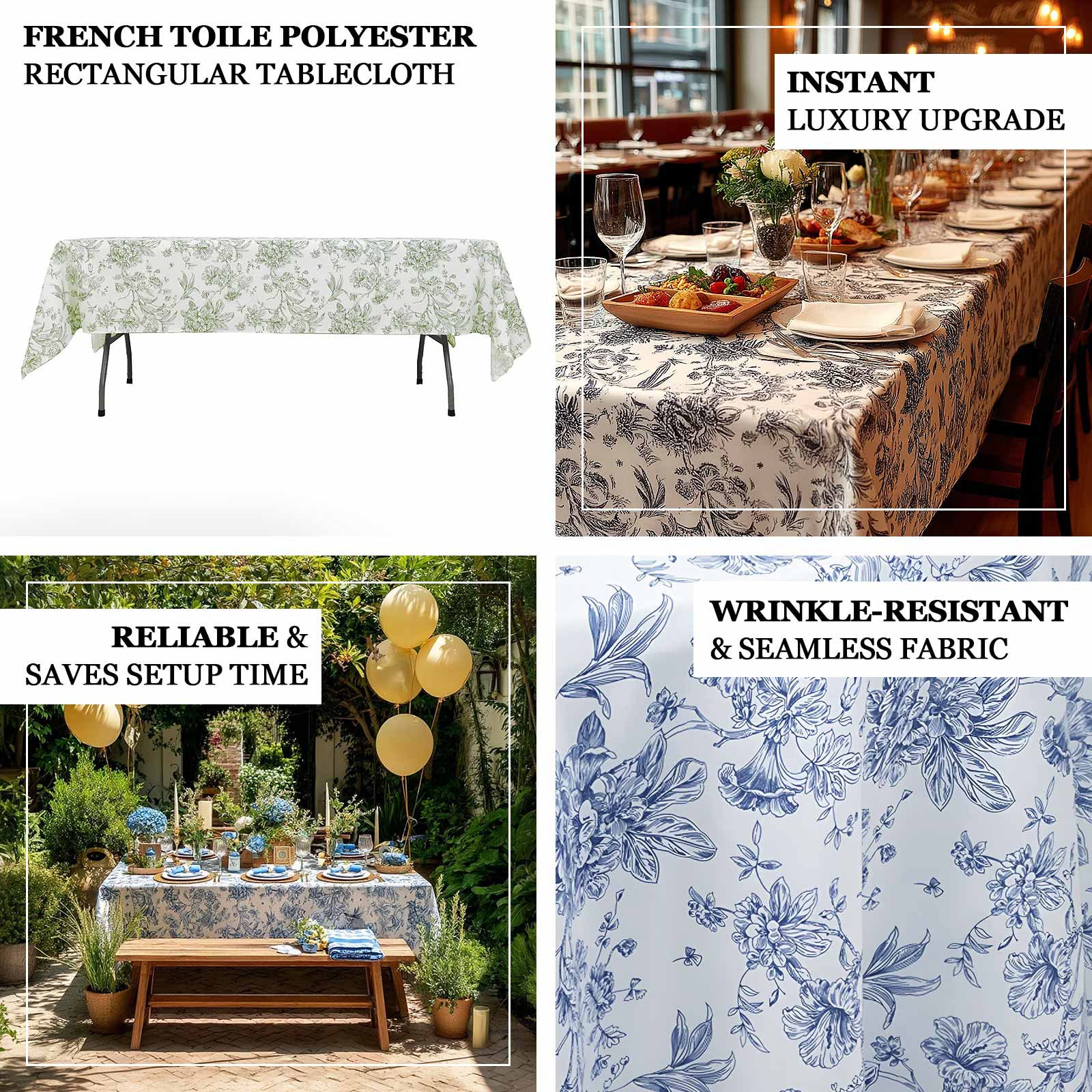 Polyester Rectangular Tablecloth 60"x102" White with Lavender Lilac French Toile Pattern - Sophisticated Table Cover for Chic Weddings & Events - Image 4