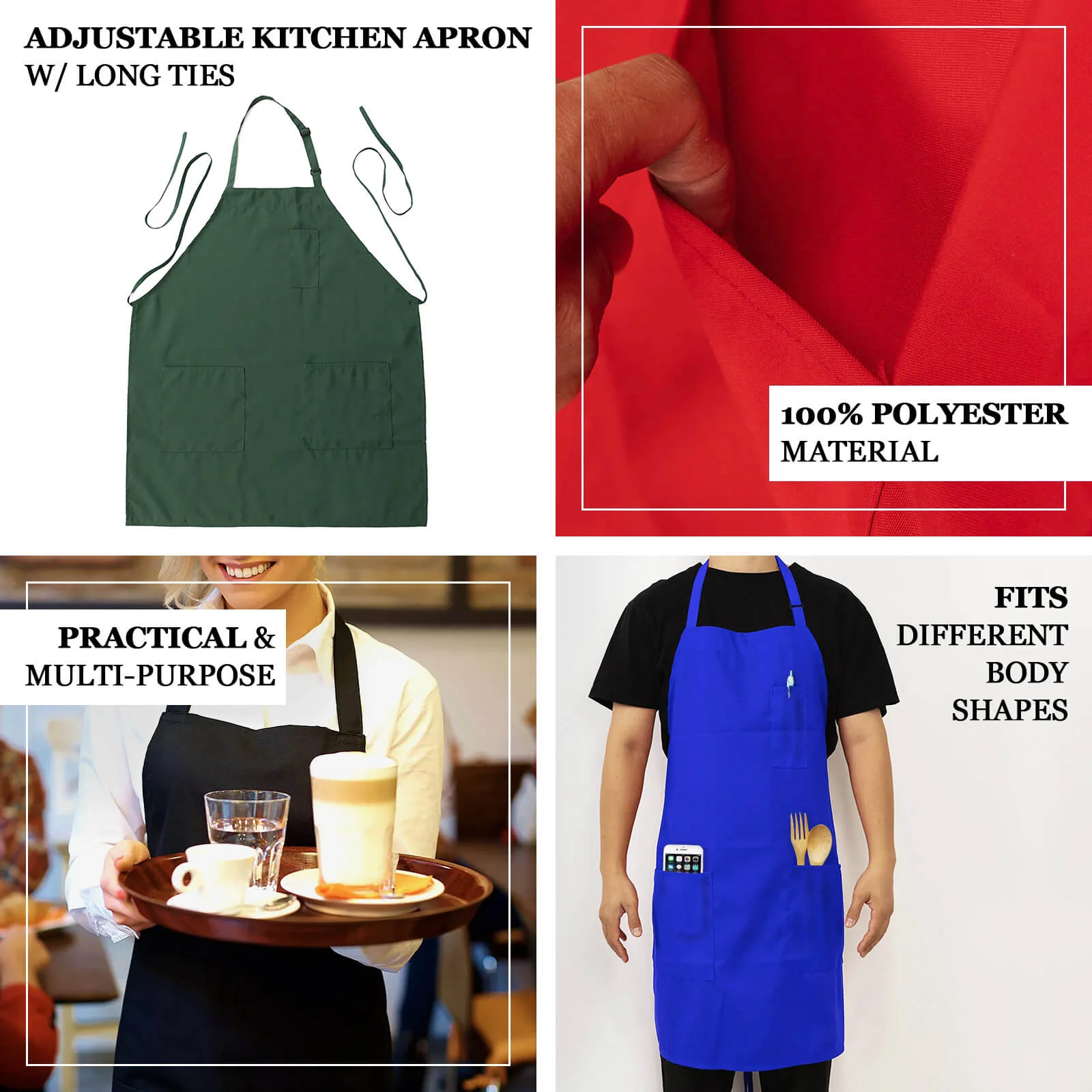 White Premium Polyester Kitchen Chef Apron with Adjustable Neck and Long Ties, Waterdrop Resistant 2 Pockets Unisex Cooking Bib Apron - Image 5