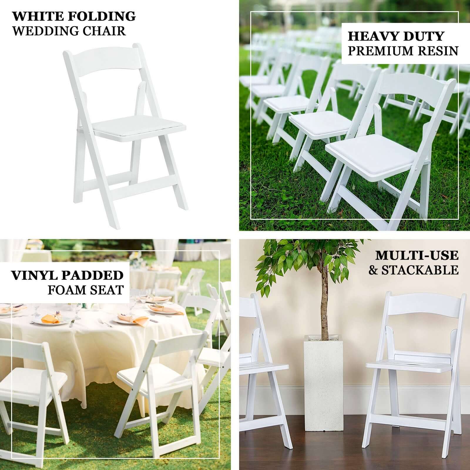 8-Pack Resin Folding Chairs White with Vinyl Padded Seat – Durable Design for Weddings & Indoor/Outdoor Events - Image 4