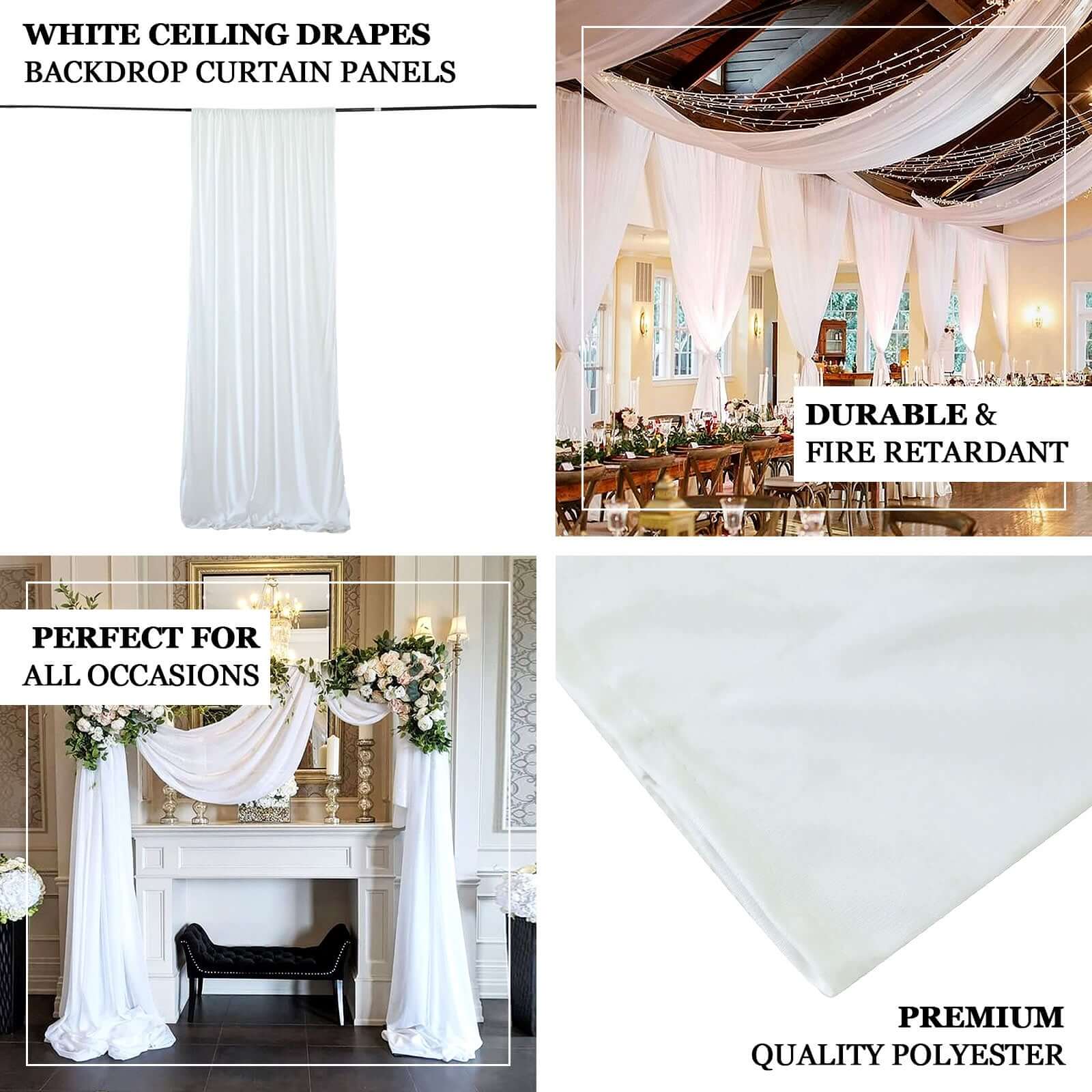 White Scuba Polyester Ceiling/Curtain Draping Fabric, Commercial Grade Fire Retardant Wrinkle Free Backdrop Panel With Rod Pocket - 5ftx20ft - Image 4