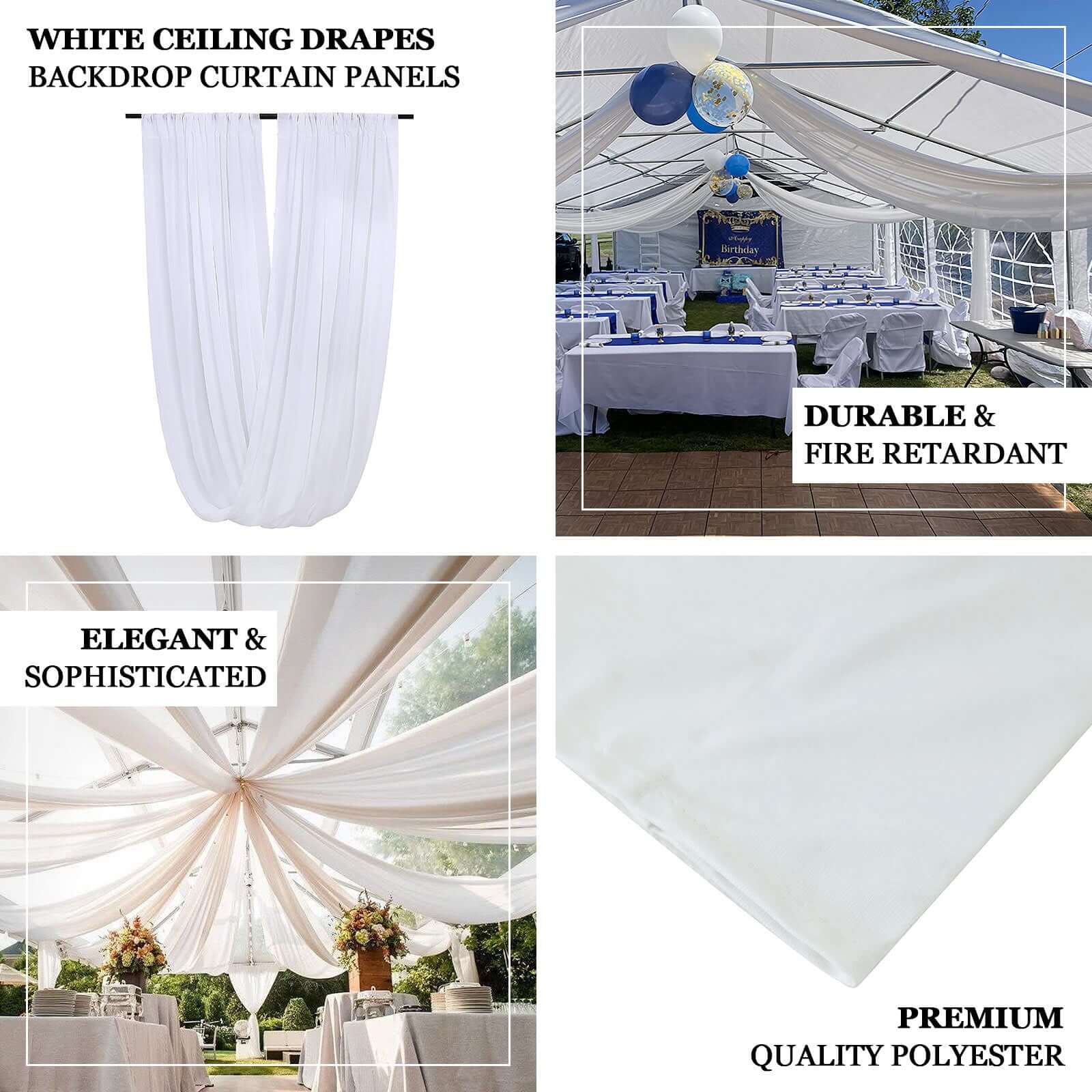 White Scuba Polyester Ceiling/Curtain Draping Fabric, Commercial Grade Fire Retardant Wrinkle Free Backdrop Panel With Rod Pocket - 5ftx30ft - Image 4