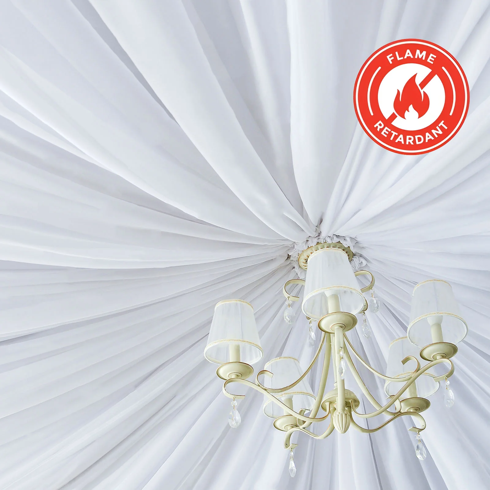White Scuba Polyester Ceiling/Curtain Draping Fabric, Commercial Grade Fire Retardant Wrinkle Free Backdrop Panel With Rod Pocket - 5ftx40ft