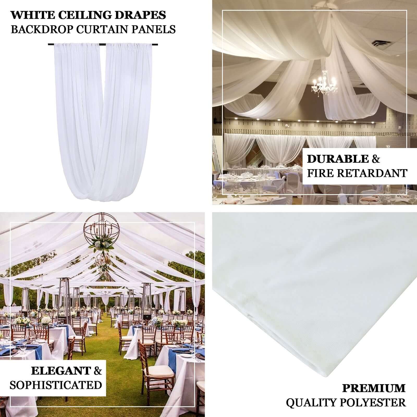 White Scuba Polyester Ceiling/Curtain Draping Fabric, Commercial Grade Fire Retardant Wrinkle Free Backdrop Panel With Rod Pocket - 5ftx40ft - Image 3