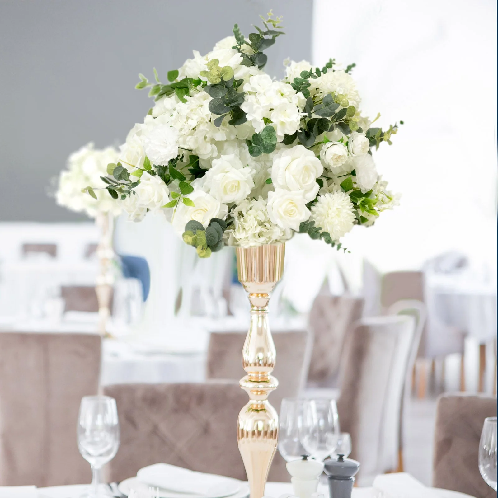 Pre-Arranged Silk Floral Centerpiece in White, 22" Artificial Rose, Hydrangea & Chrysanthemum Flower Ball Bouquet for Event, Wedding - Image 7
