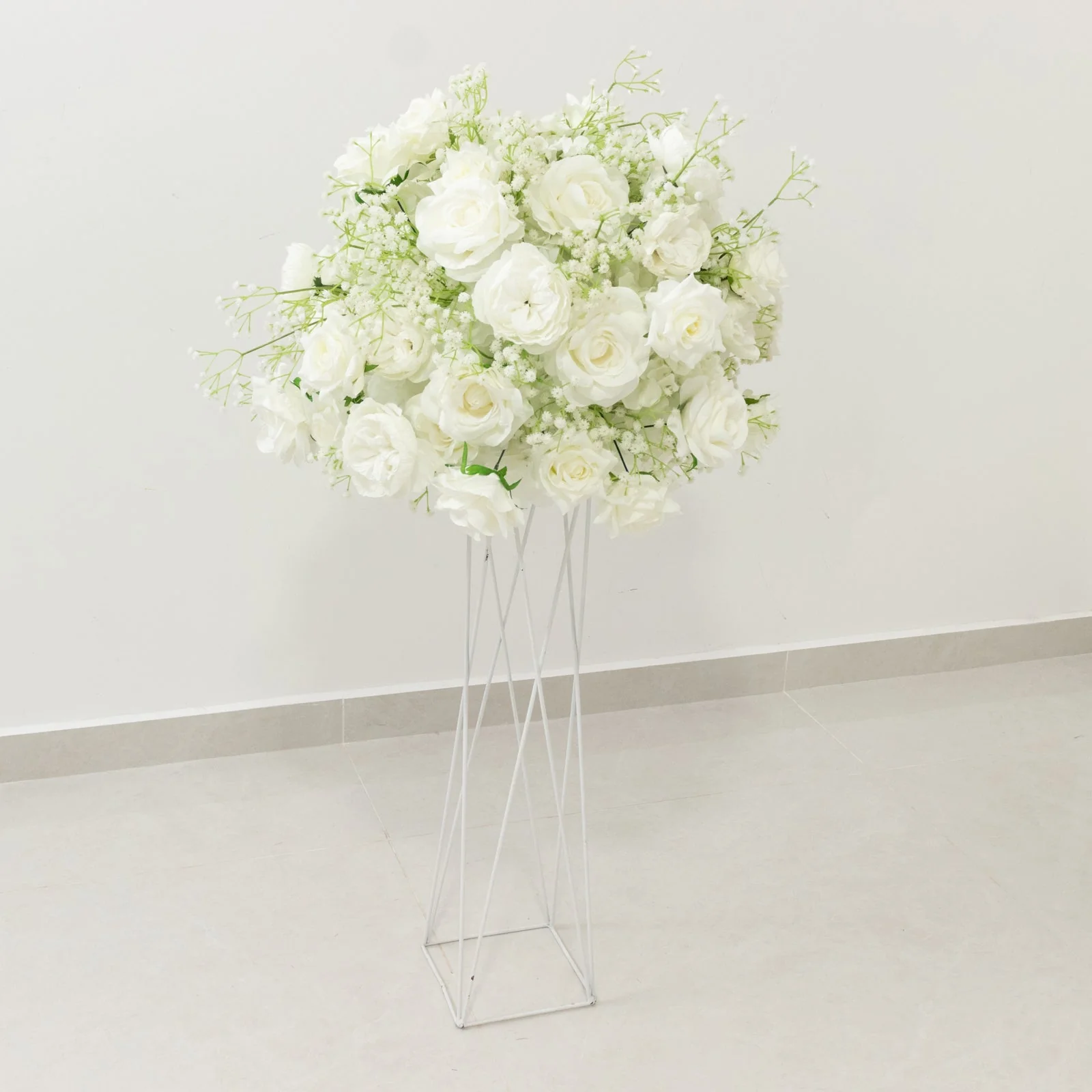 Pre-Arranged Silk Floral Centerpiece in White, 22" Artificial Rose Flower Ball Bouquet for Event, Wedding - Image 8