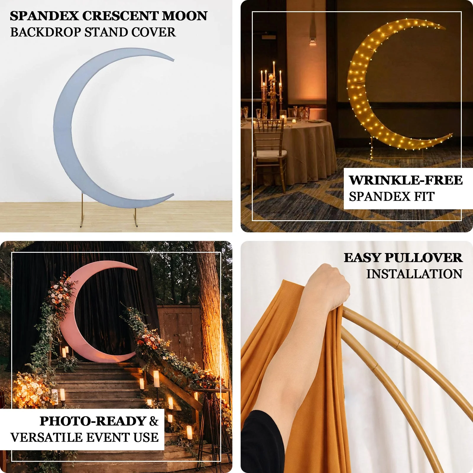 White Spandex Crescent Moon Chiara Backdrop Stand Cover, Custom Fitted Wedding Arch Cover - 7.5ft - Image 4