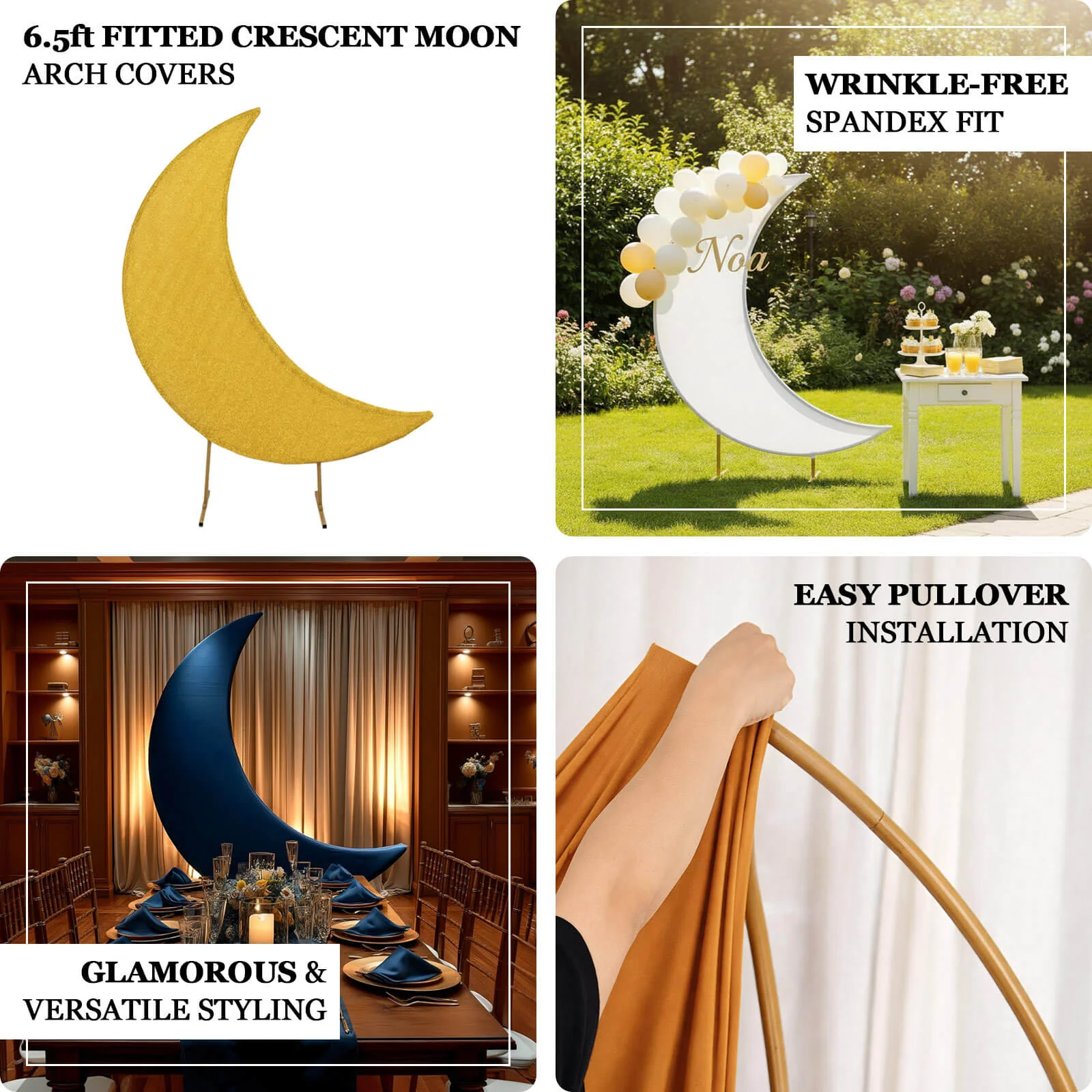 White Spandex Crescent Moon Wedding Arch Cover, Custom Stretch Fitted Chiara Backdrop Stand Cover - 6.5ft - Image 4