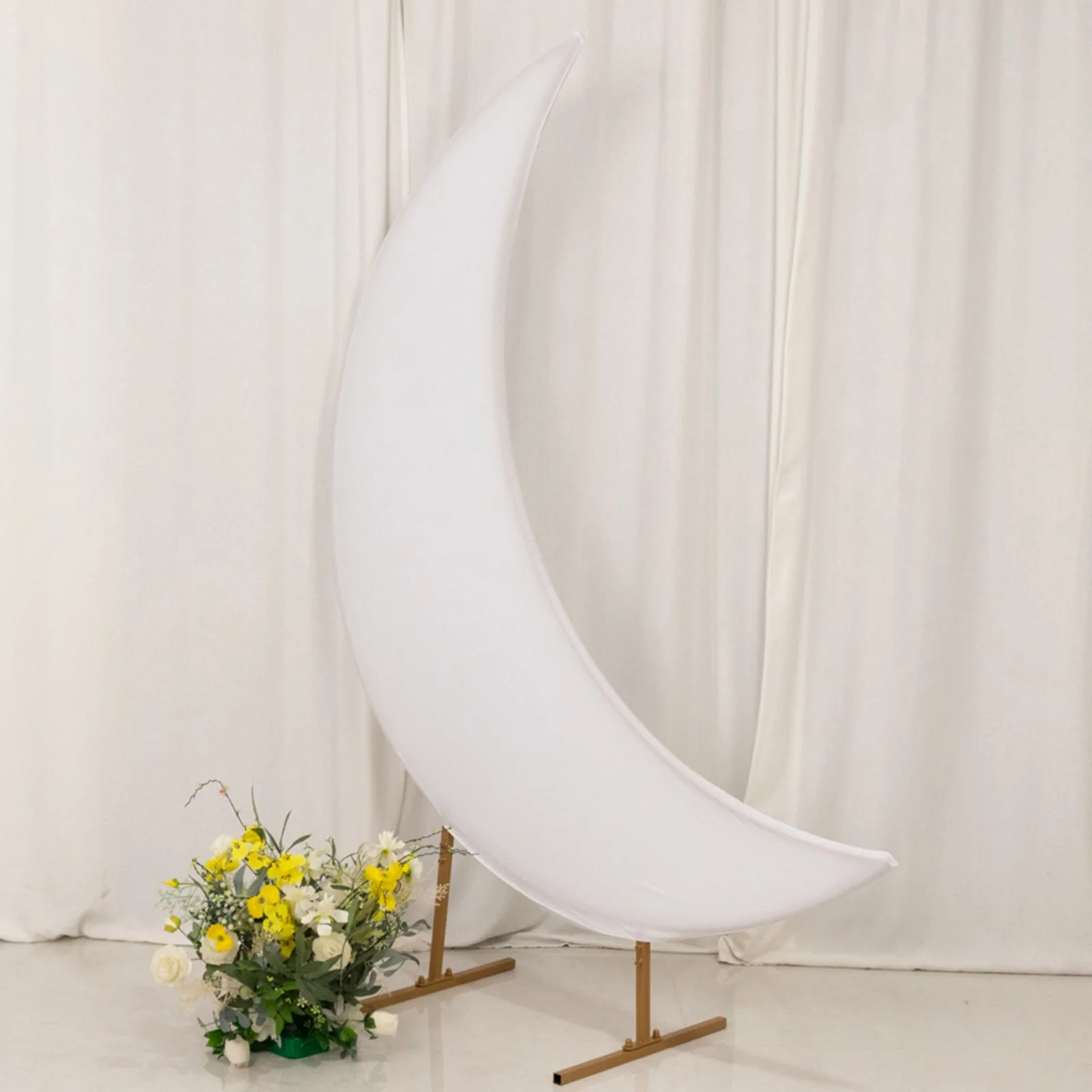 White Spandex Crescent Moon Wedding Arch Cover, Custom Stretch Fitted Chiara Backdrop Stand Cover - 6.5ft - Image 9